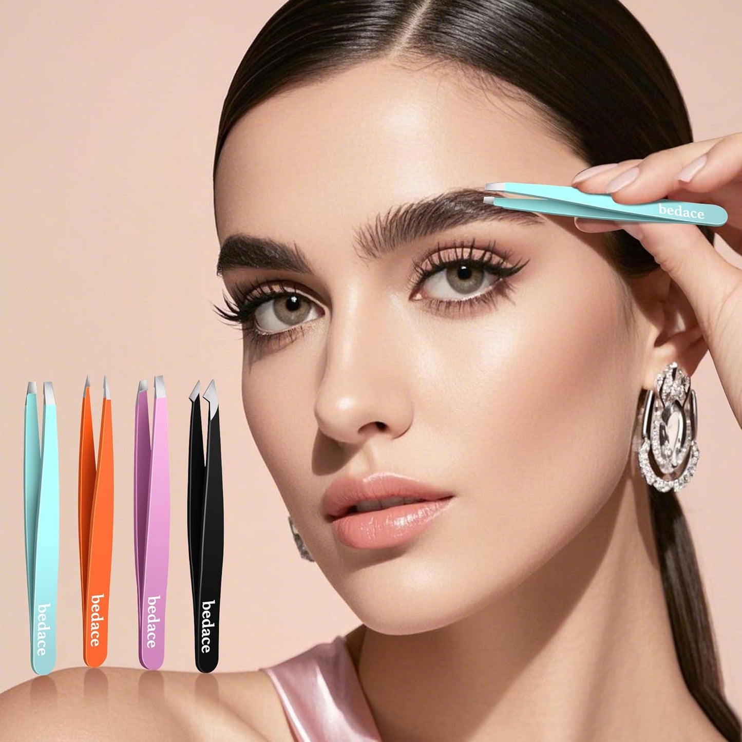 Tweezers for Women Facial Hair,Stocking Stuffers Birthday Gifts 4 Pack Tweezers for Eyebrows,Tweezer Set for Ingrown Hair, Plucking Daily Beauty Tool with Leather Travel Case