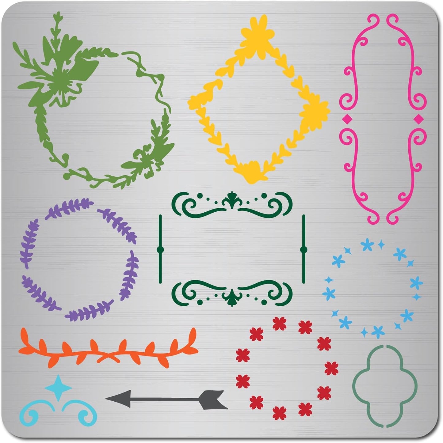 GORGECRAFT 6.3 x 6.3 Inch Wreath Stencil Reusable Flower Garland Decorative Metal Stencil Bookmark Stainless Steel Template for Scrapbooking Engraving Wood Burning Carving Pyrography Crafting