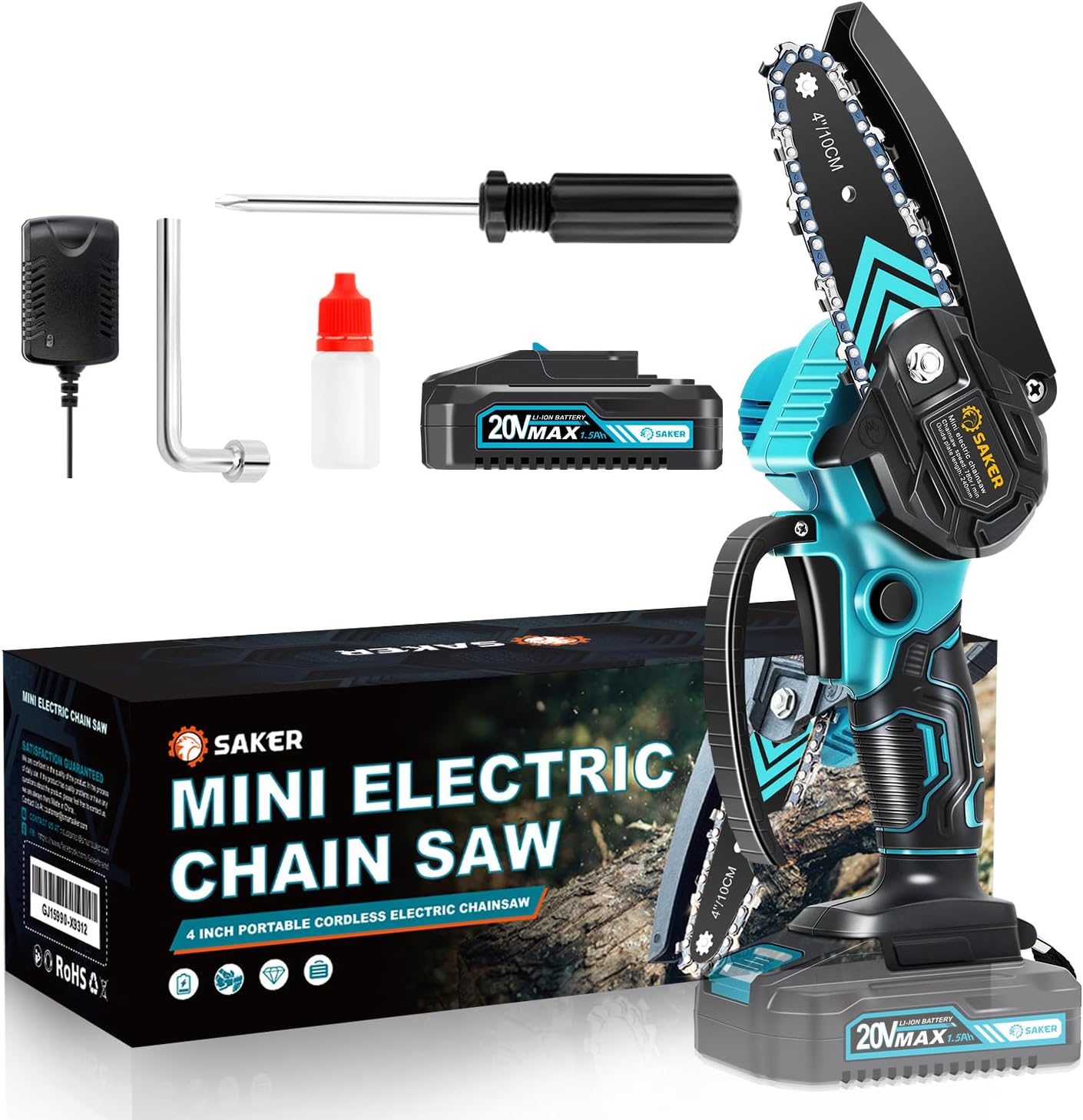 Saker Mini Chainsaw,Portable Electric Chainsaws Cordless,Handheld Chain Saw Pruning Shears Chain Saws for Tree Branches,Courtyard,Household and Garden,Gifts for Men Dad Husband Women