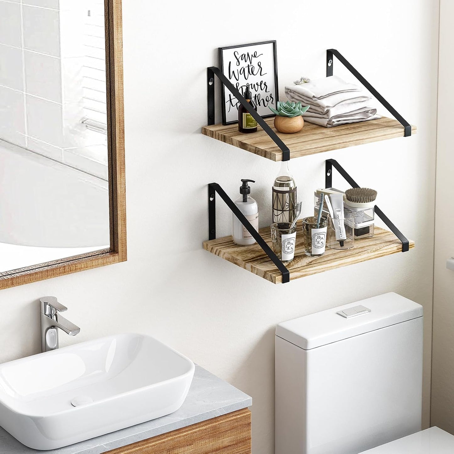Fixwal 16.5 X 12 X 0.6in Floating Shelves, Rustic Wood Large Wall Mounted Shelves for Decor Storage for Bedroom, Living Room, Kitchen, Bathroom and Office Storage