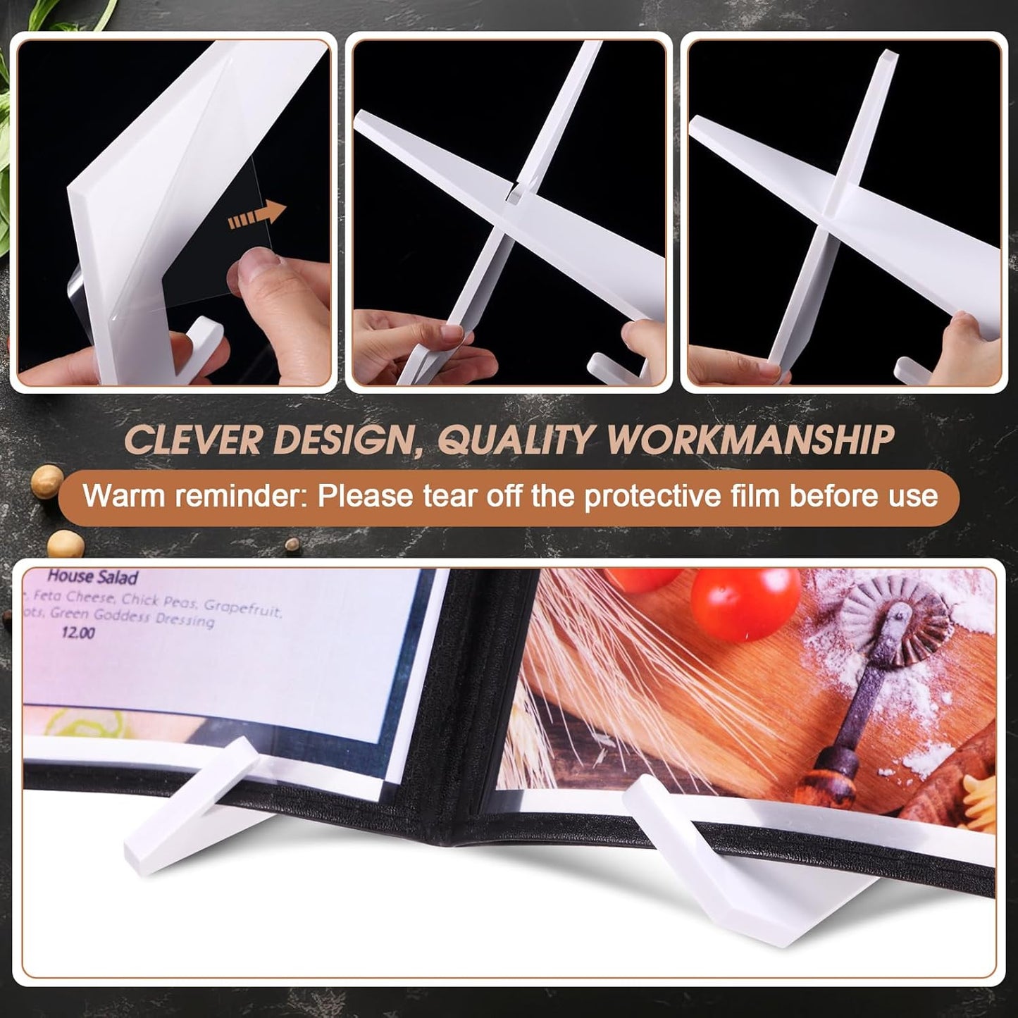 Menkxi Acrylic Cookbook Stand for Kitchen Counter Cookbook Recipe Book Holder for Multifunctional Display Tabletop Kitchen Counter Decor, 6.5 x 8.5 Inches(White)