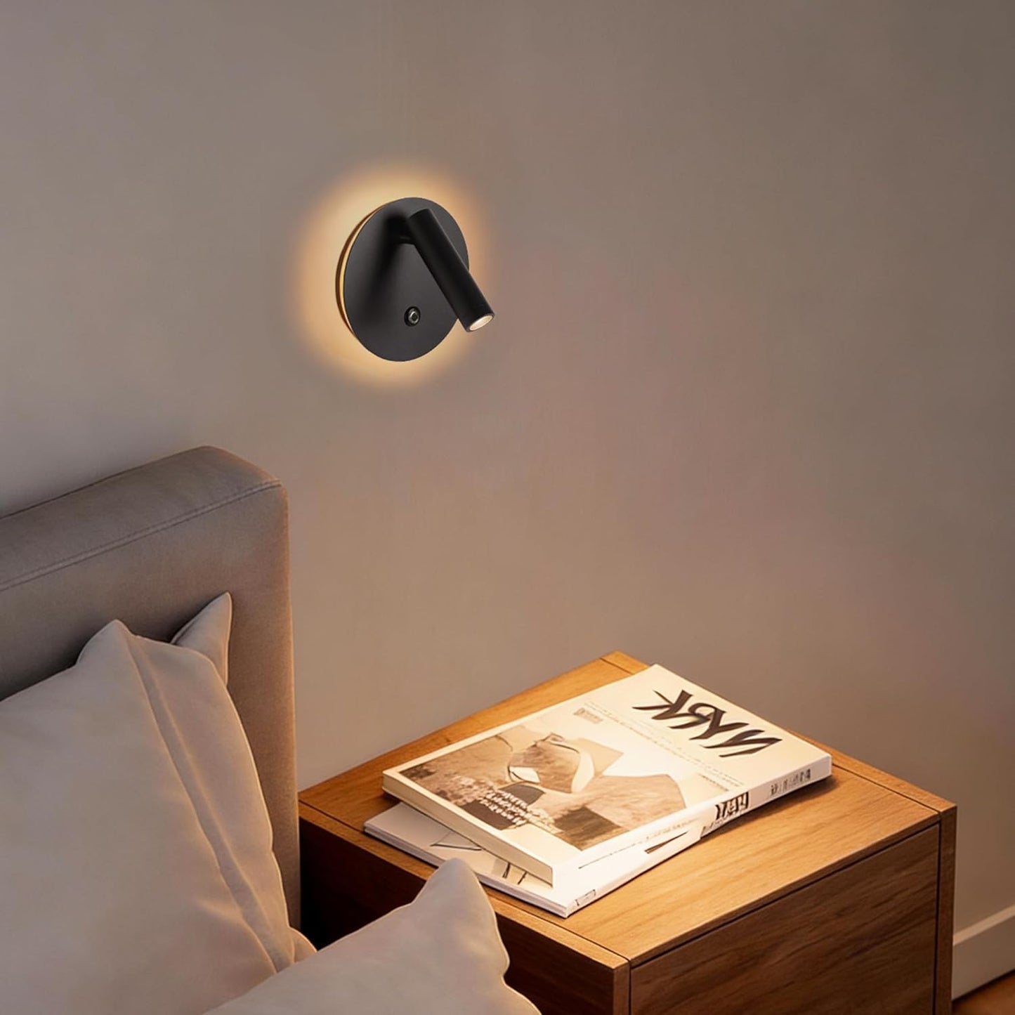 Aisilan Modern Dimmable LED Wall Sconce, 6W Adjustable Angle Bedside Wall Lamp with Touch Switch, Hardwired Indoor Wall Light for Bedroom, Living Room & Hallway