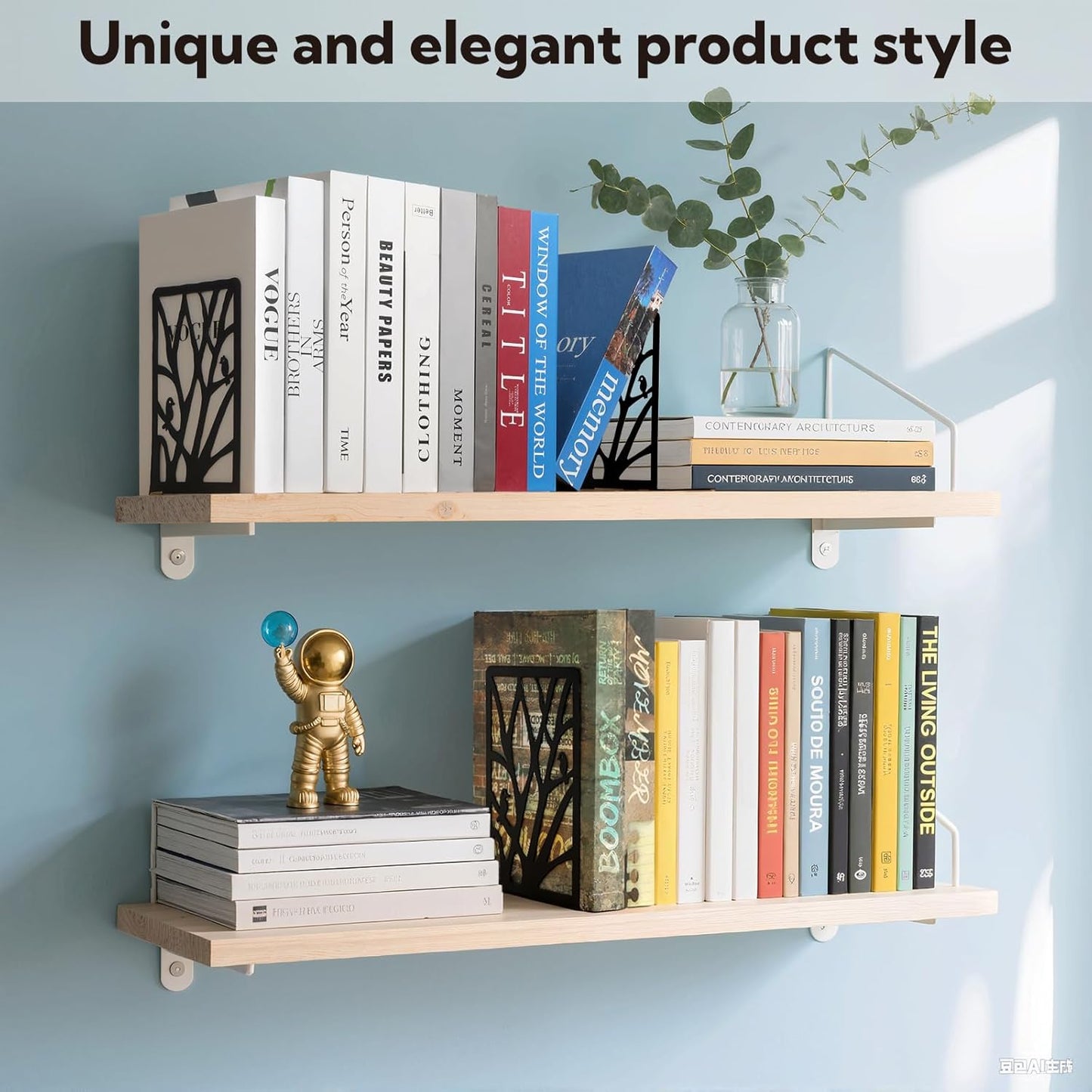20 Pieces Book Ends for Shelves Heavy Duty Bookends Non-Skid Metal Book Holders Black Tree Design Modern Bookends for Shelves Office Home Decorative Book Stopper for Books CD(10 Pair)