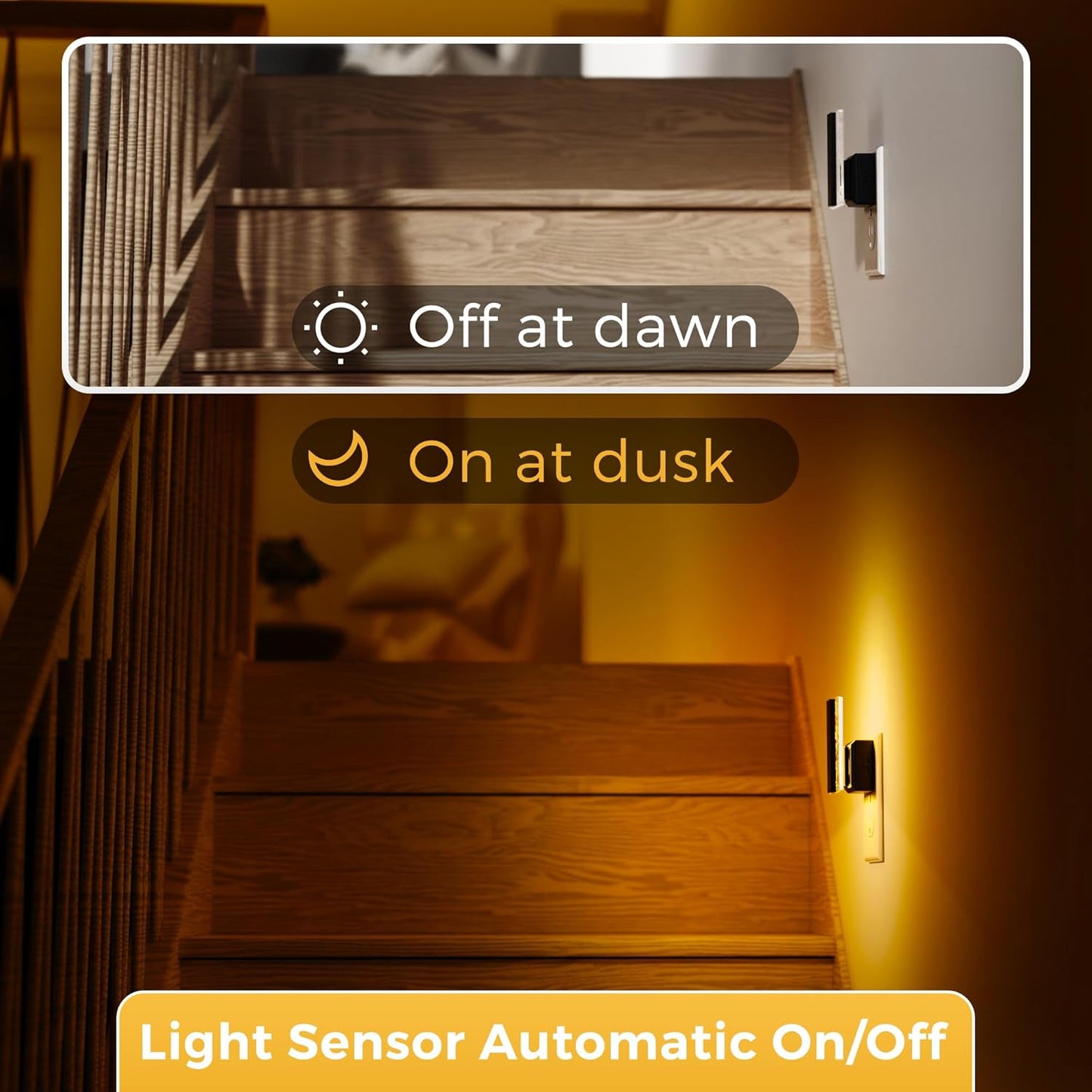 L LOHAS LED Night Lights Plug Into Wall, 2 Pack Night Light with Dusk-to-Dawn Sensor, Dimmable Decorative LED Nightlights, 0-100LM Amber Adjustable Brightness for Bathroom, Hallway, Bedroom,Stairway