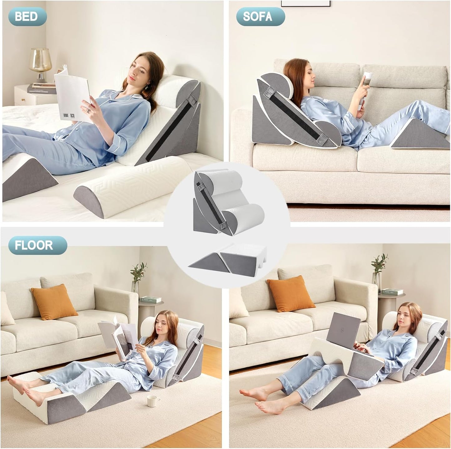 Yojoker 6pcs Orthopedic Bed Wedge Pillow Set for Sleeping, Post Surgery Foam for Body, Back and Leg Pain Relief Comfortable & Adjustable Support Pillows-Anti Snoring, Heartburn