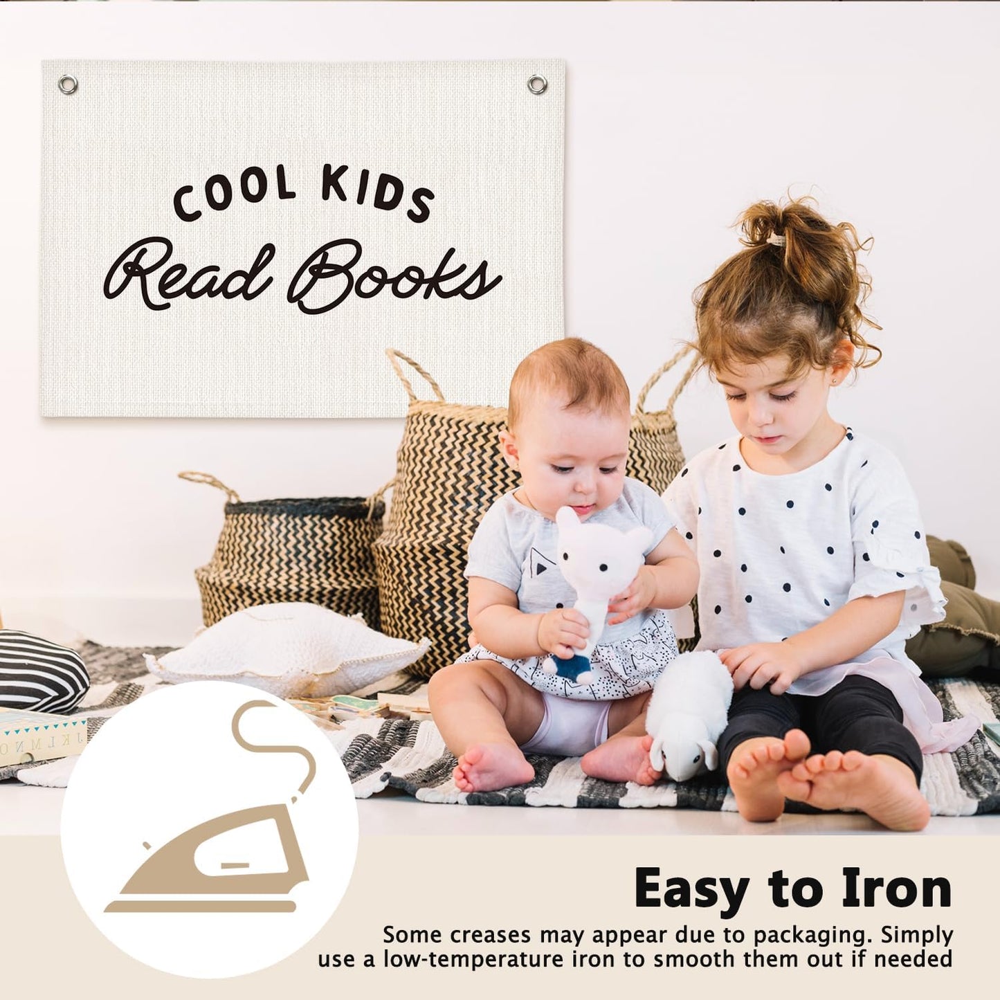 Cool Kids Read Books Reading Room Decor - Linen Banner Wall Hanging Canvas Banner Flag Decor for Kids Nursery Toddler Reading Corner Nook Classroom Library