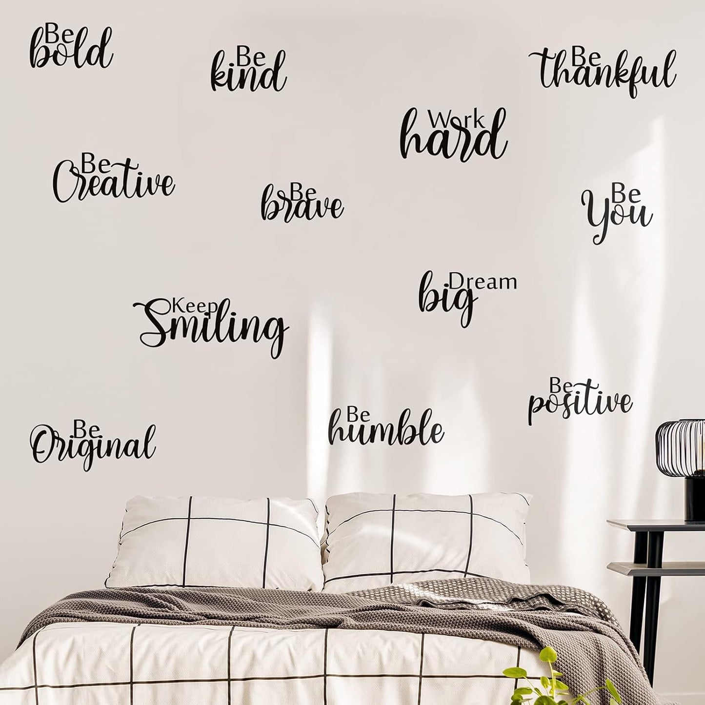 Marspark 12 Pcs Inspirational Wall Decals Motivational Quote Peel and Stick Vinyl Wall Quotes Stickers Removable Positive Saying Mirror Decals for Office Nursery Offices Teen Dorm Classroom, Black