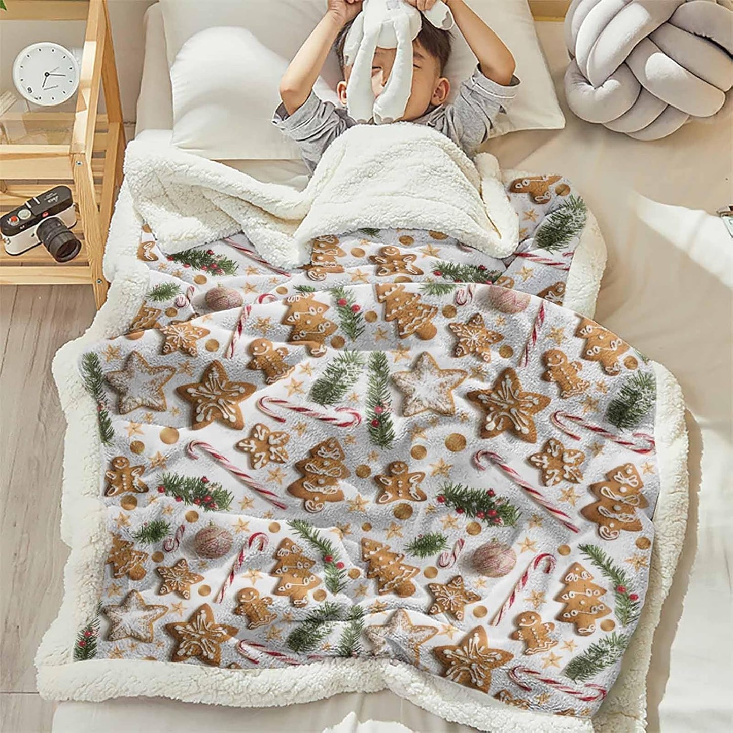 Christmas Sherpa Blanket Gingerbread Man Sherpa Throw Blanket Soft Cozy Fuzzy Brown Biscuit Leaf Branch Star Fleece Flannel Plush Blankets Warm Throw Blankets for Couch Sofa Bed 40" x 50"