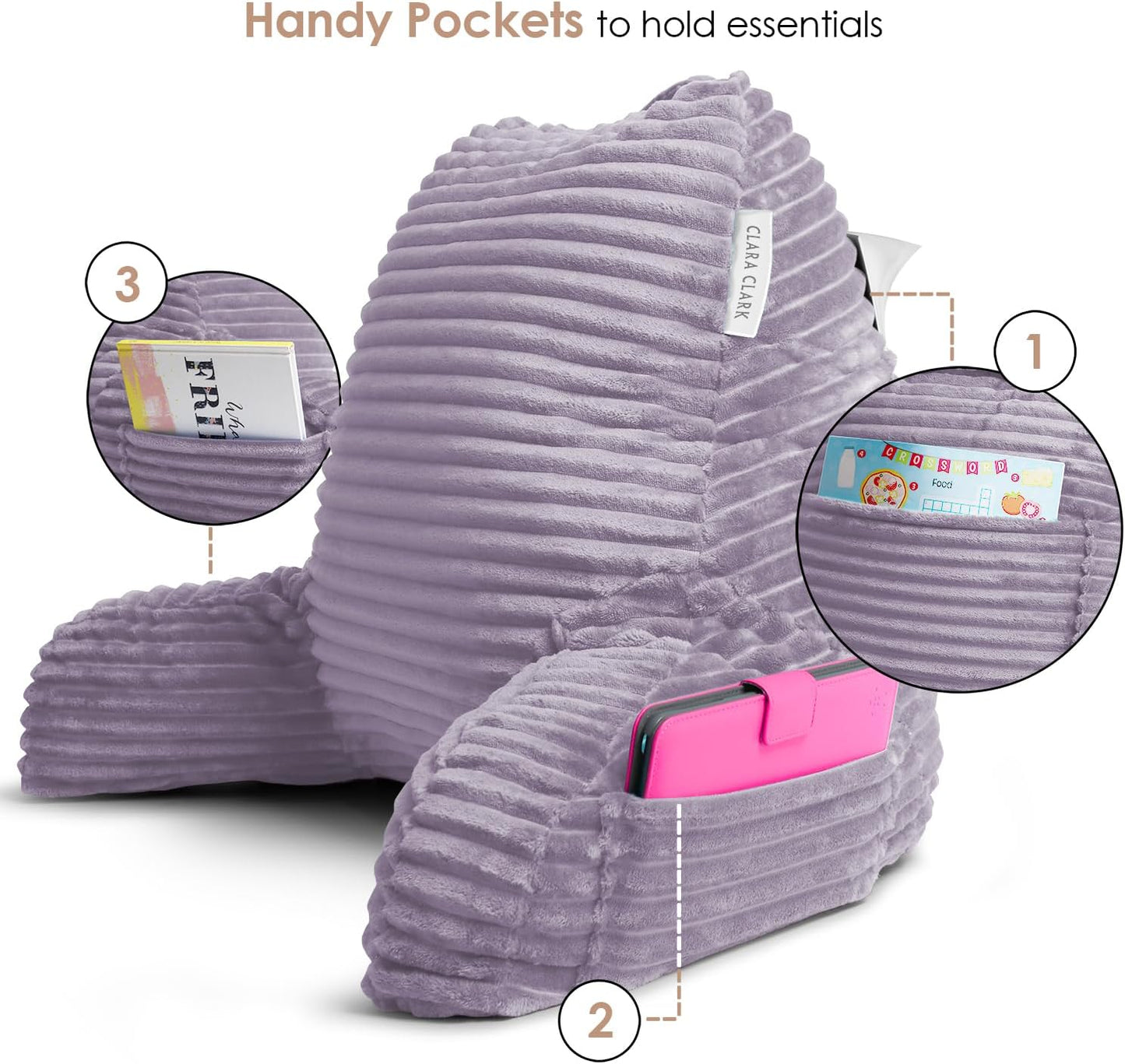 Clara Clark Reading Pillow for Bed Adult – Back Pillow for Sitting in Bed, Standard Bed Pillows for Sitting Up in Bed, Foam Bed Chair Pillow, Dusty Purple Bed Rest Pillow