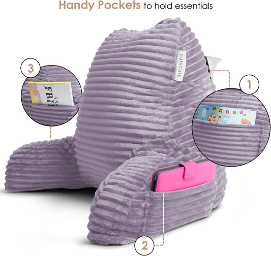 Clara Clark Reading Pillow for Bed Adult – Back Pillow for Sitting in Bed, Standard Bed Pillows for Sitting Up in Bed, Foam Bed Chair Pillow, Dusty Purple Bed Rest Pillow