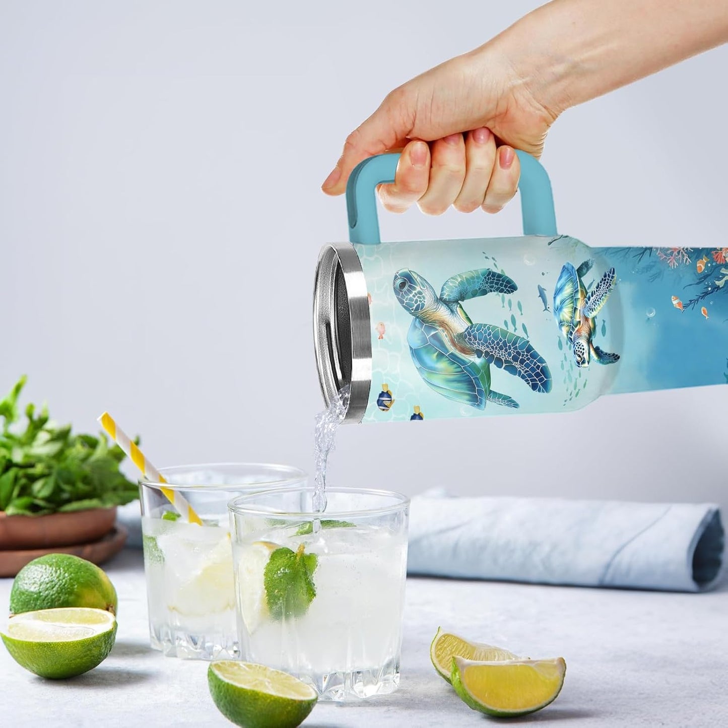 Sea Turtle Tumbler Gift for Women - 30oz Ocean Themed Stainless Steel Water Cup with Turtle & Marine Life Designs, Insulated Travel Cup for Beach Lovers & Marine Conservation Supporters