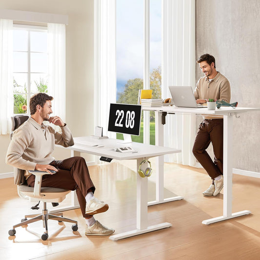 48x24 Inches Whole Piece Electric Standing Desk, Seamless One Piece Height Adjustable Sit to Stand up Desk for Home Office, Ergonomic Computer Workstation, White
