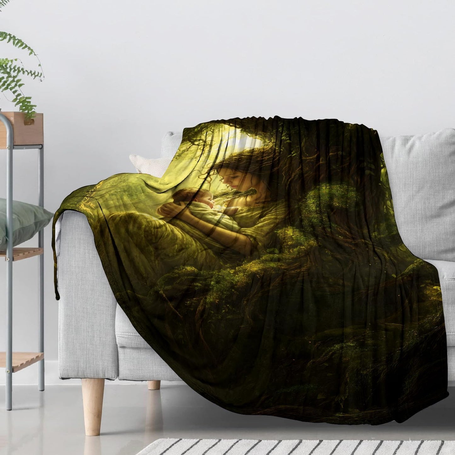 Tree of Life Flannel Throw Blanket 50x60 Inch, Enchanted Forest Earth Mother Scene Blankets Soft Cozy Fleece Throws for Women Nature Lover Bed Sofa Dorm Living Room Home Decor Gifts