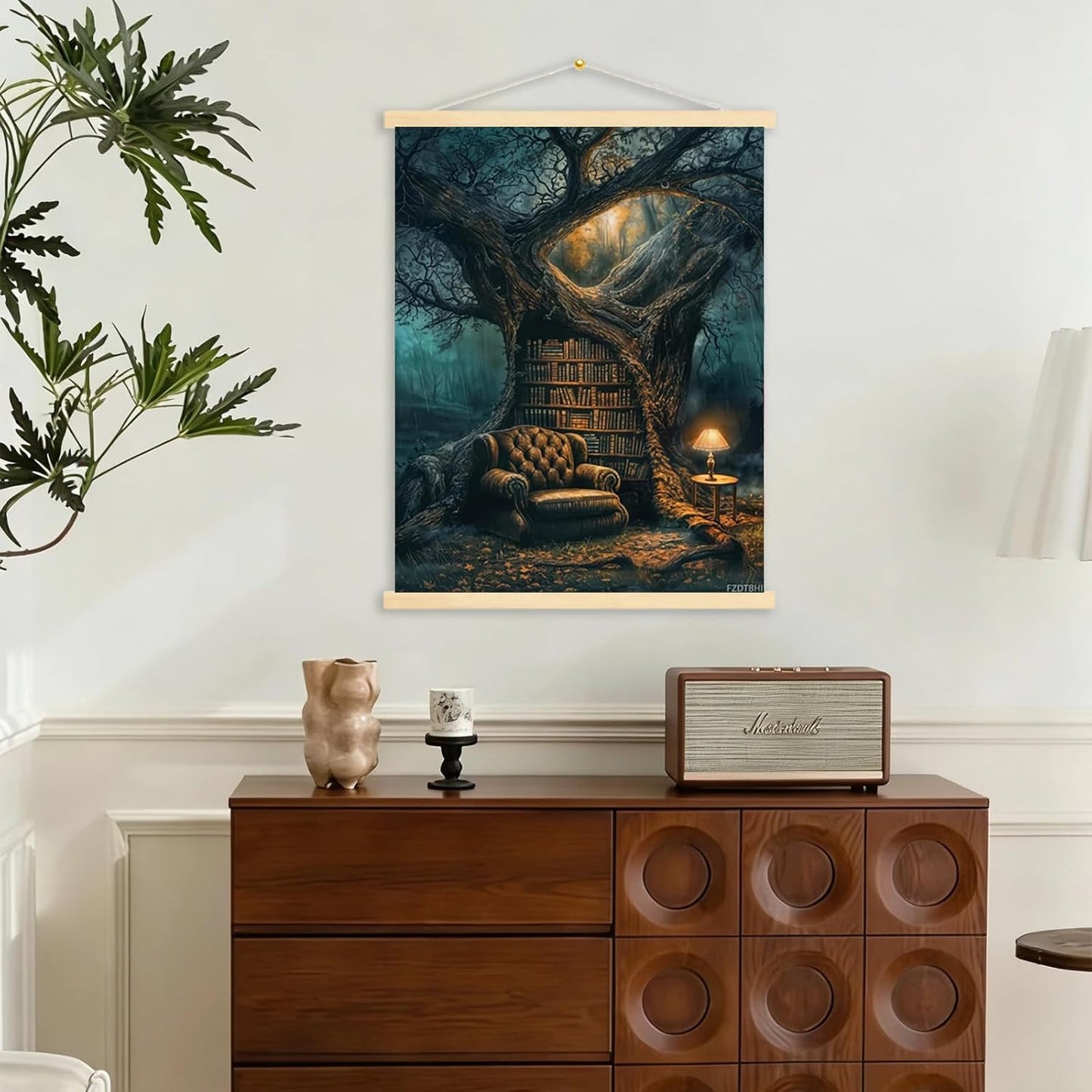Moody Vintage Forest Literary Wall Art Dark Academia Bookish Artwork Aesthetic Posters Gothic Reading Canvas Print Wall Decor for Office Dorm Bedroom Decoration Framed 12x16inch