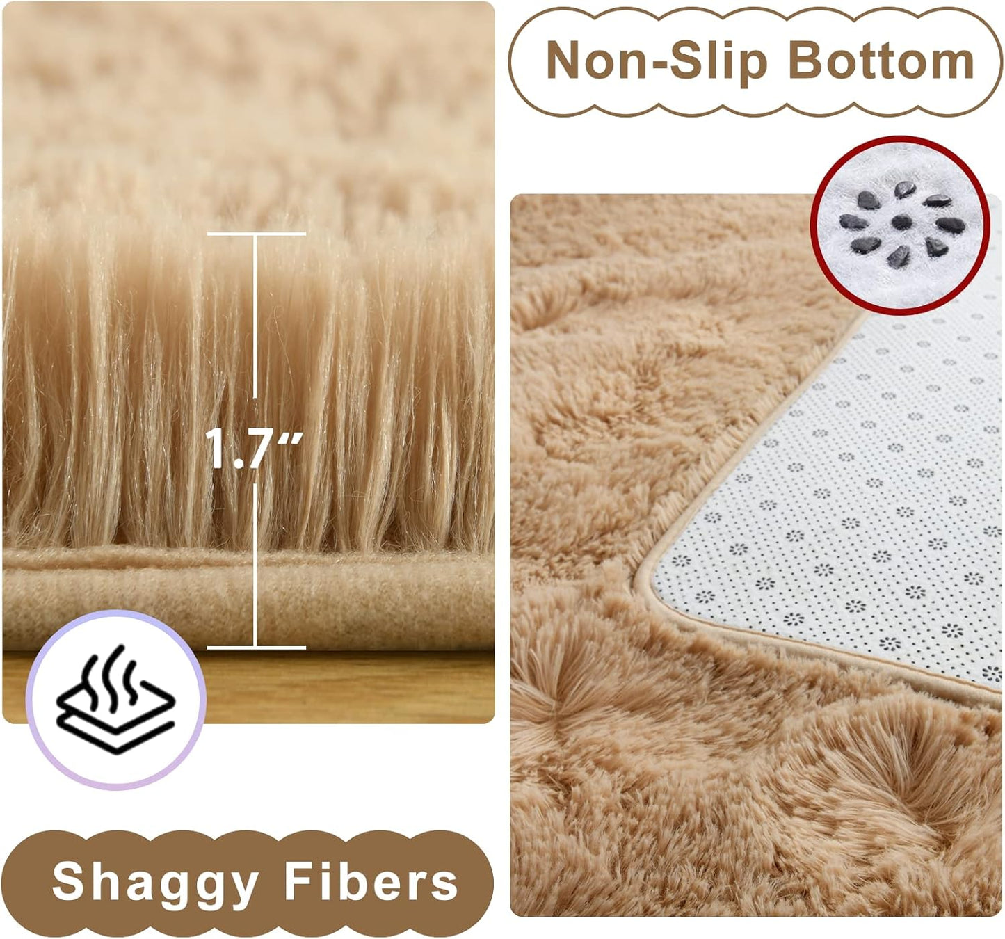 Ompaa Beige 8x10 Feet Large Area Rugs Fluffy Living Room Carpet, Wall to Wall Big Shag Light Tan Rug for Bedroom Kids Playroom Classroom Nursery Home Office Decor