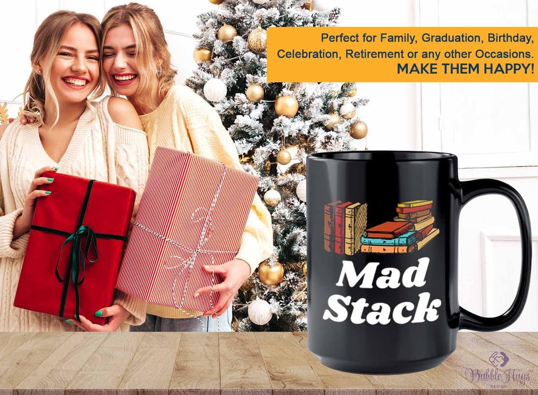 Reading Coffee Mug 15oz Black - Mad Stack - Reader Gift Bookworm Owl Lover Cat Lover Book Lover Novelist Librarian Writer
