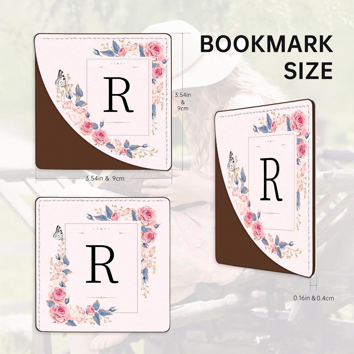 2 Pack A-Z Leather Book Corner Bookmark, Durable Handmade Reading Accessories - Gifts for Readers, Women, Men, Teachers, Students R