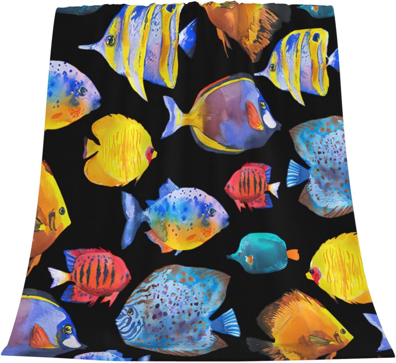Tropical Fish Blanket Super Soft Warm Fluffy Flannel Colorful Fish Throw Blanket Cozy Fuzzy Plush Fishing Bedding Blanket Gift for Boys Girls Kids Teens Adults Couch Sofa 50"x40"