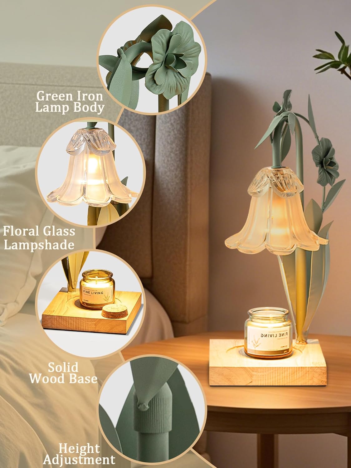 Flower Candle Warmer Lamp with Timer & Dimmer,Candle Warmer for Home Decor Aesthetic,Adjustable Height Wax Melt Warmer for Jar Candles,Christmas Birthday Gifts for Women Mom(2 Bulb)