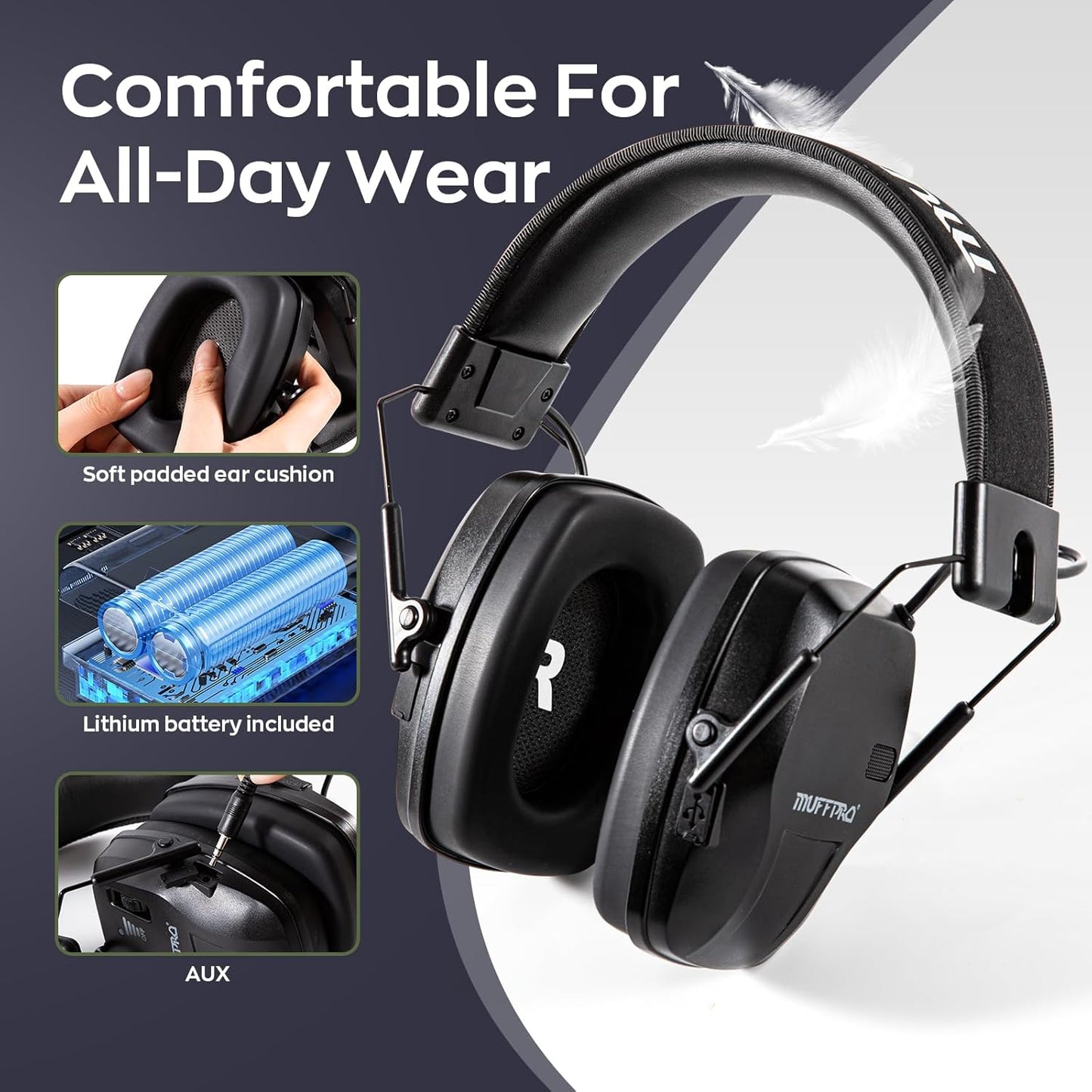 Rechargeable Shooting Ear Protection with Sound Amplification Electronic Earmuffs for Noise Reduction