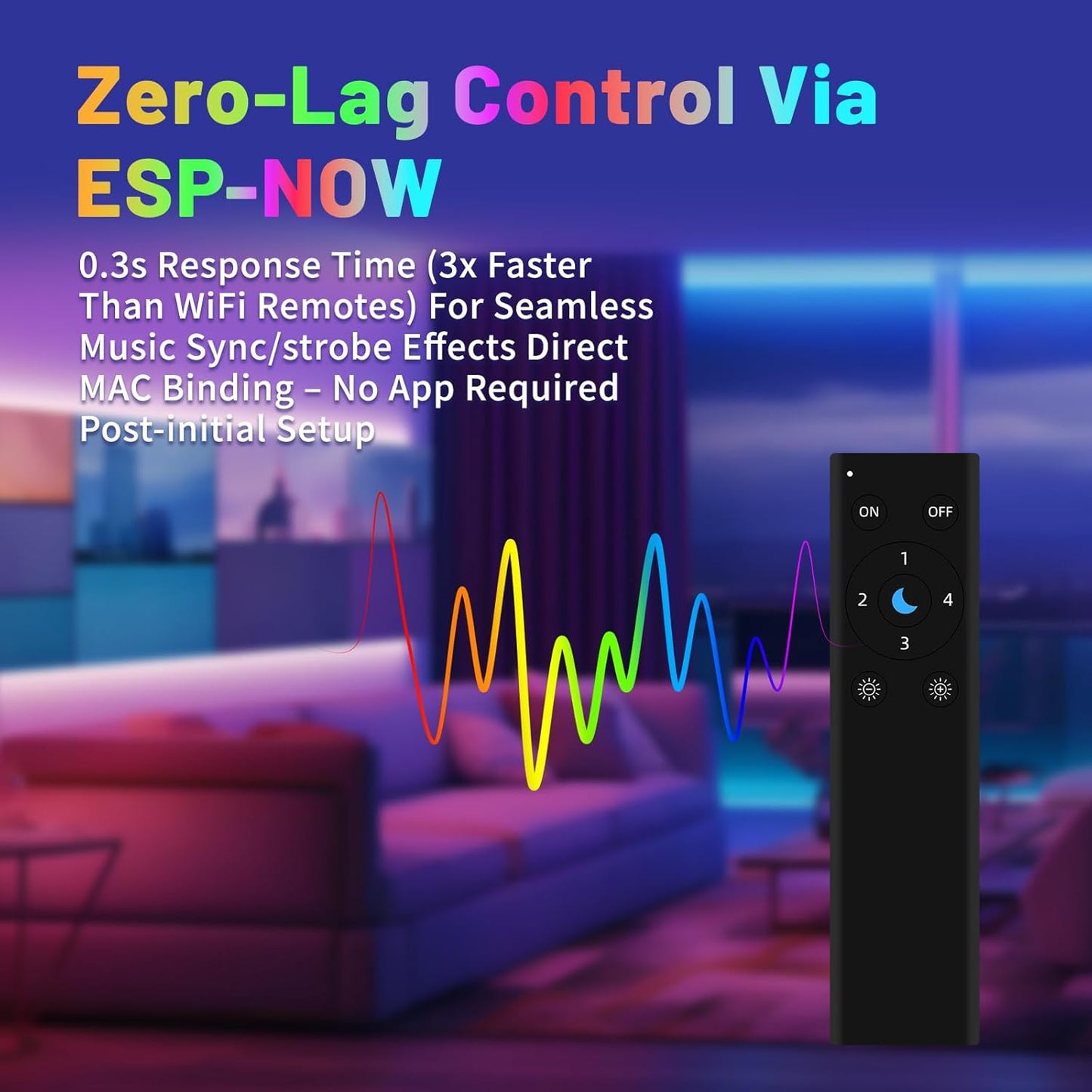 DOM-WLE-RC005 Pro WLED Remote Control with 4 Tactile Scene Buttons RGB IC LED ESP Now APP WiFi Wireless Brightness,50m WiFi Direct Control, Instant Pairing, No App Needed