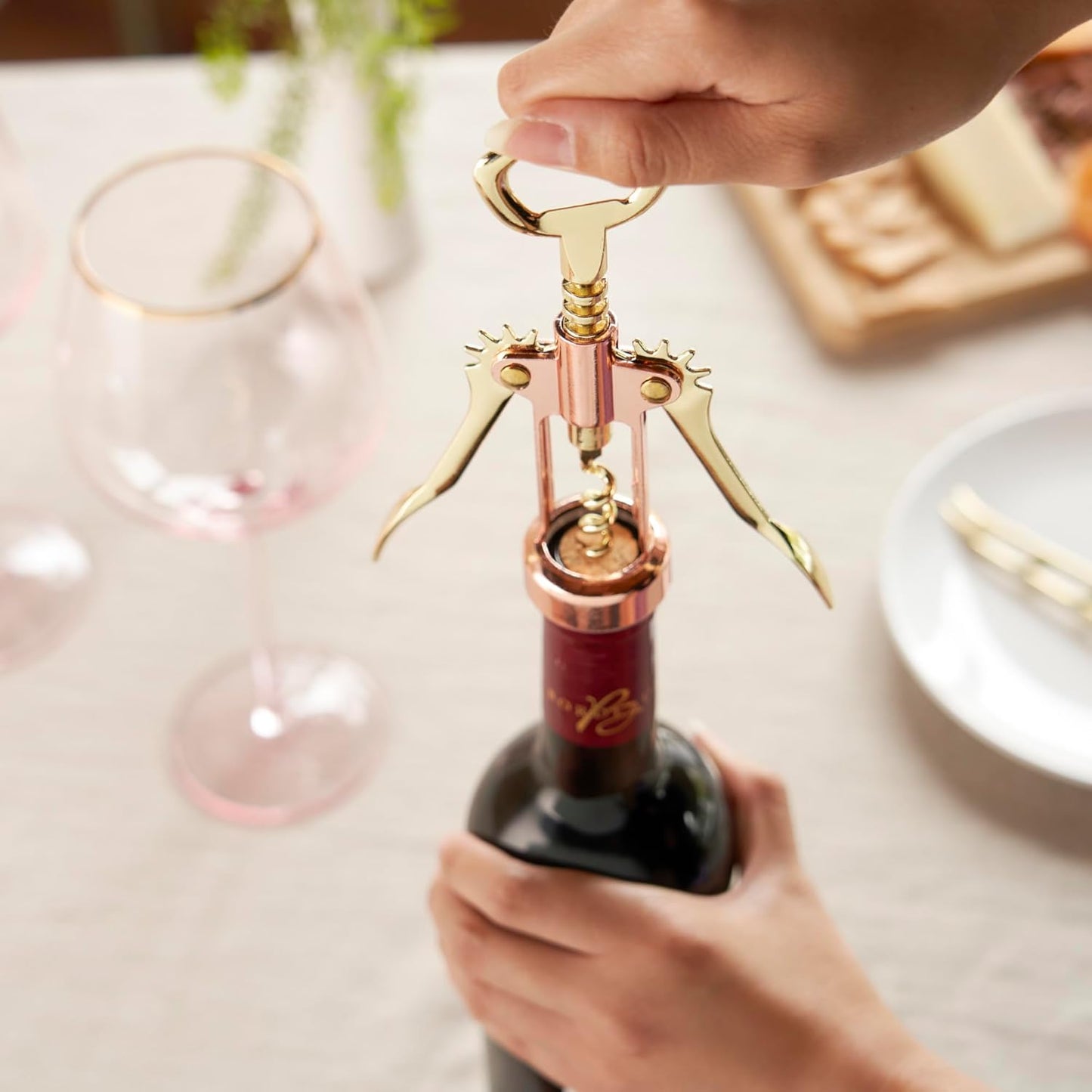 Twine Winged Corkscrew Wine Opener, Versatile Bottle Opener for Beer and Soft Drinks, Stainless Steel with Ergonomic Handle and Sharp Screw for Bartenders, Home Bar, Kitchen, Set of 1, Copper and Gold
