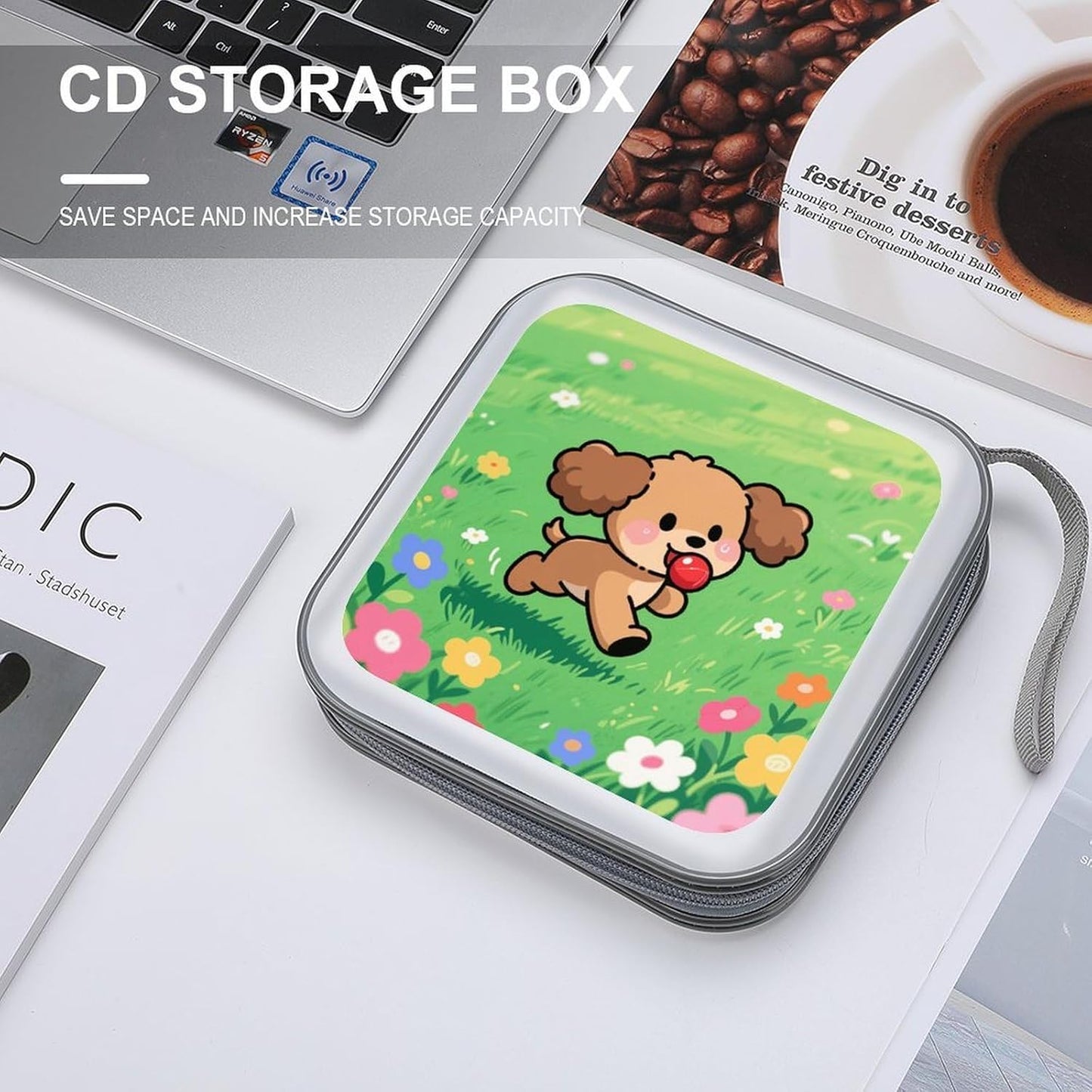 Cartoon Dog CD Case Portable Zipper CD Case 40 Capacity Hard Plastic DVD Cases Holder Large Storage Disc Wallet Bag for Car Home Travel DVD Collection Bag