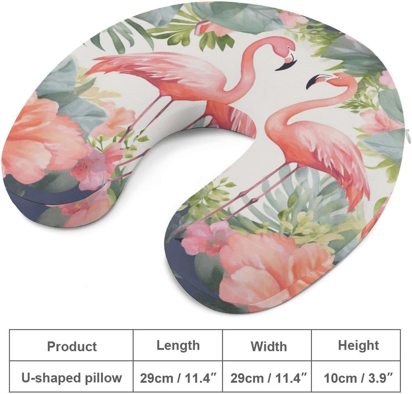 Flamingos and Flowers Neck Pillow Memory Foam U Shaped Pillows Portable Pillows for Shoulder Travel Head Support Pillow with Concealed Zipper for Airplane Car Home Office