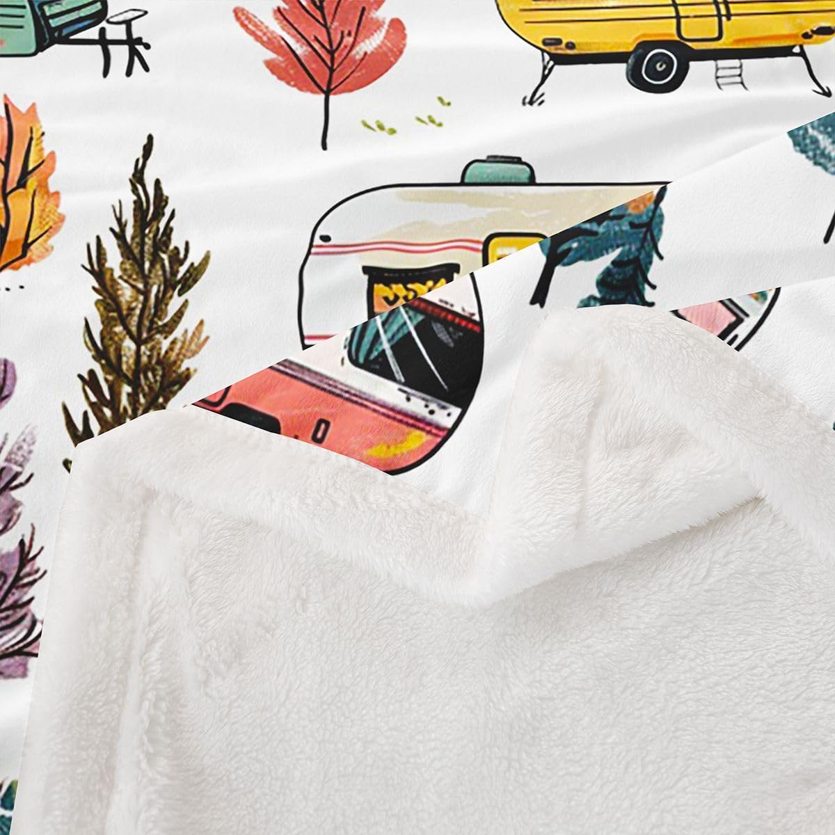 Feelyou Camping Sherpa Throw Blanket for Couch Happy Camping Super Soft Cozy Fleece RV Camper Blanket for Winter, Plush Throw 40"x50" All Season
