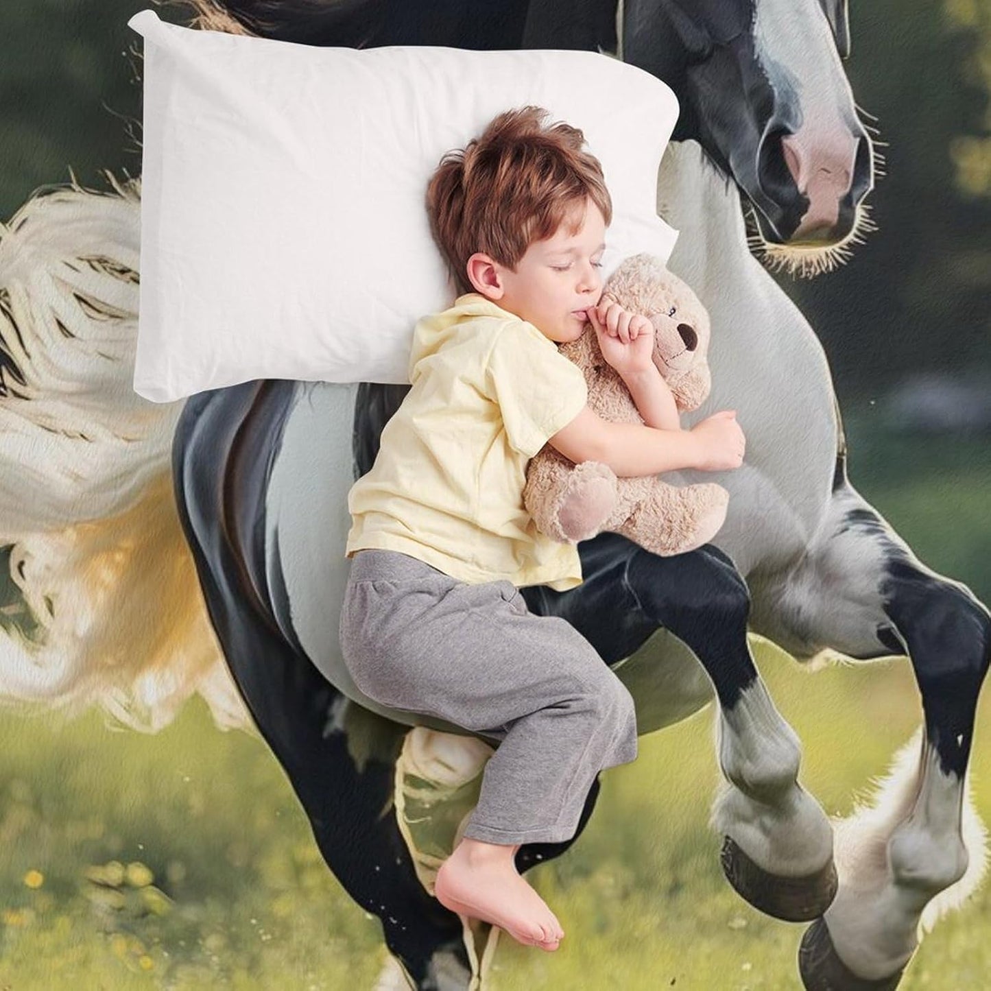 Black and White Horses Throw Blanket for Couch Bed Plush Cozy Fuzzy Flannel Blanket for All Season 70"x80"