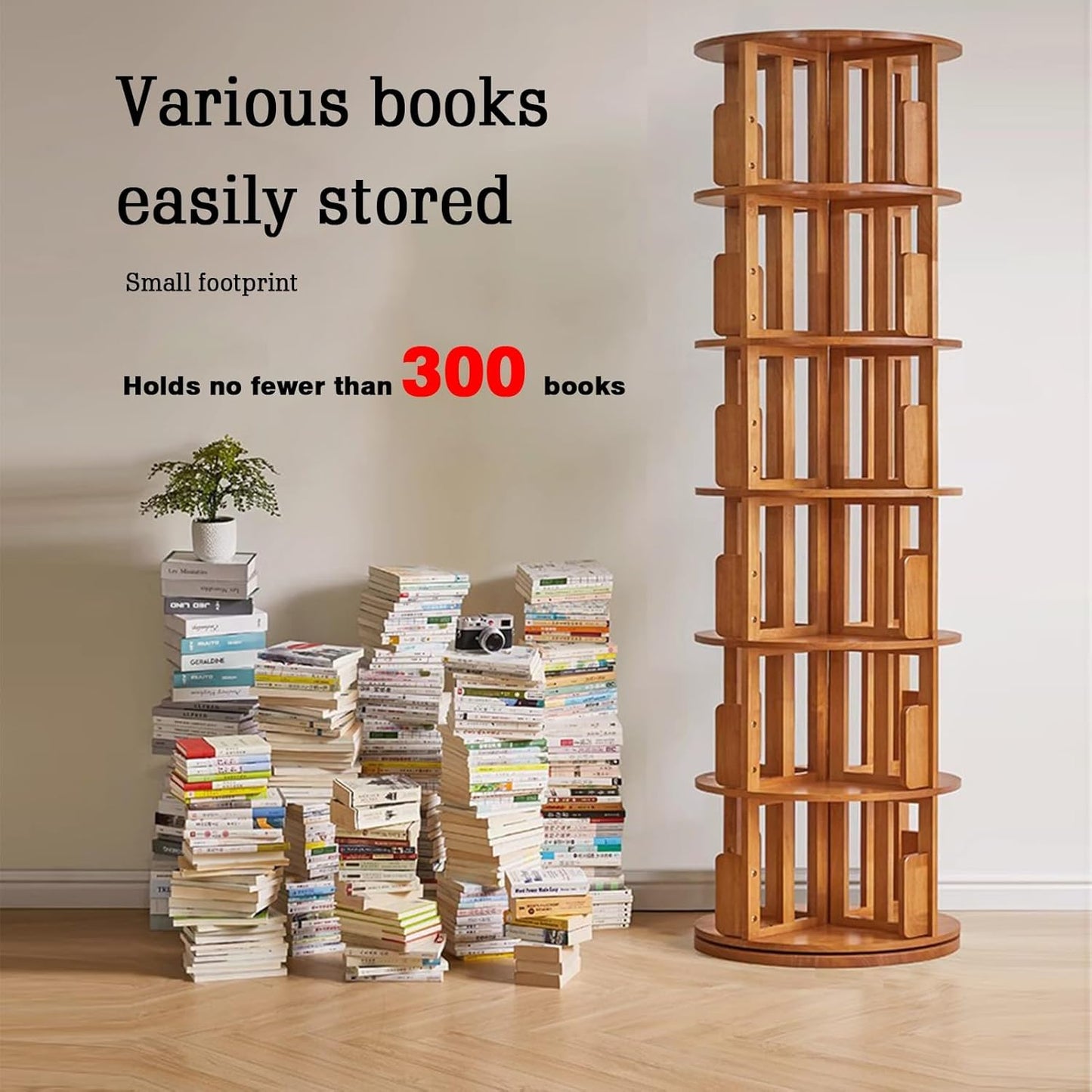 Rotating Bookcase, Multi-Layer Solid Wood Bookshelf, 360 Degree Design, Holds 300+ Books, Ideal for Home & Children's Rooms, Floor-to-Ceiling Storage Solution