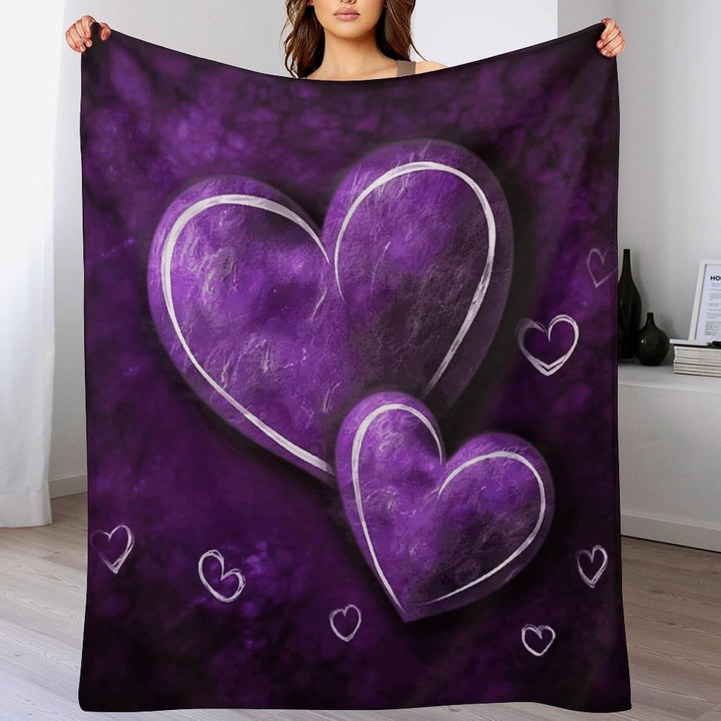Purple Hearts Blanket Super Soft Lightweight Throw Blanket Cute Cozy Warm Bed Blanket Decorative Fuzzy Blanket All-Season Home Decor Gift for Sofa Couch Living Room 50"*60"（130 * 150cm）