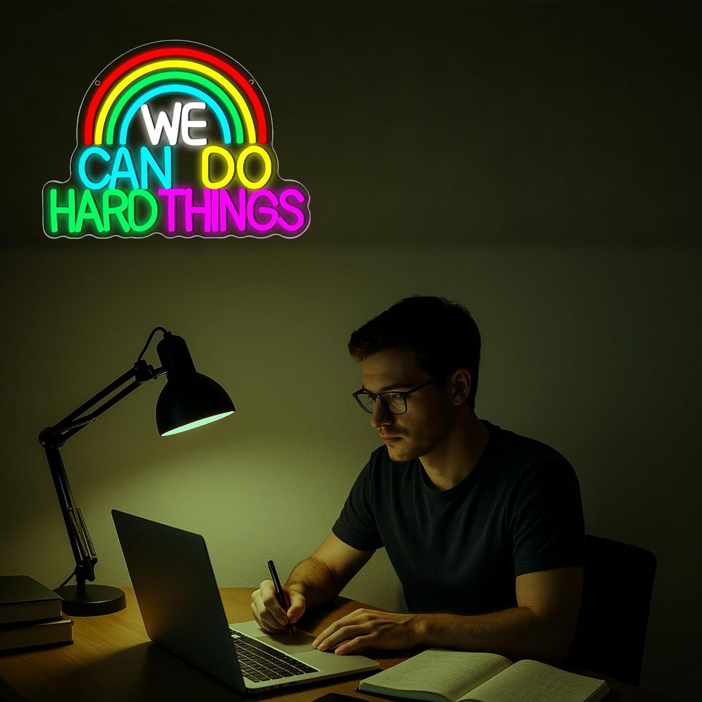 We Can Do Hard Things Neon Sign for Wall Decor Read Books Neon Light for Classroom Dimmable Colorful LED Light Up Sign for Bedroom Study Room Library Gym Birthday Gifts Size14.3 * 10.6 In(JTD314)