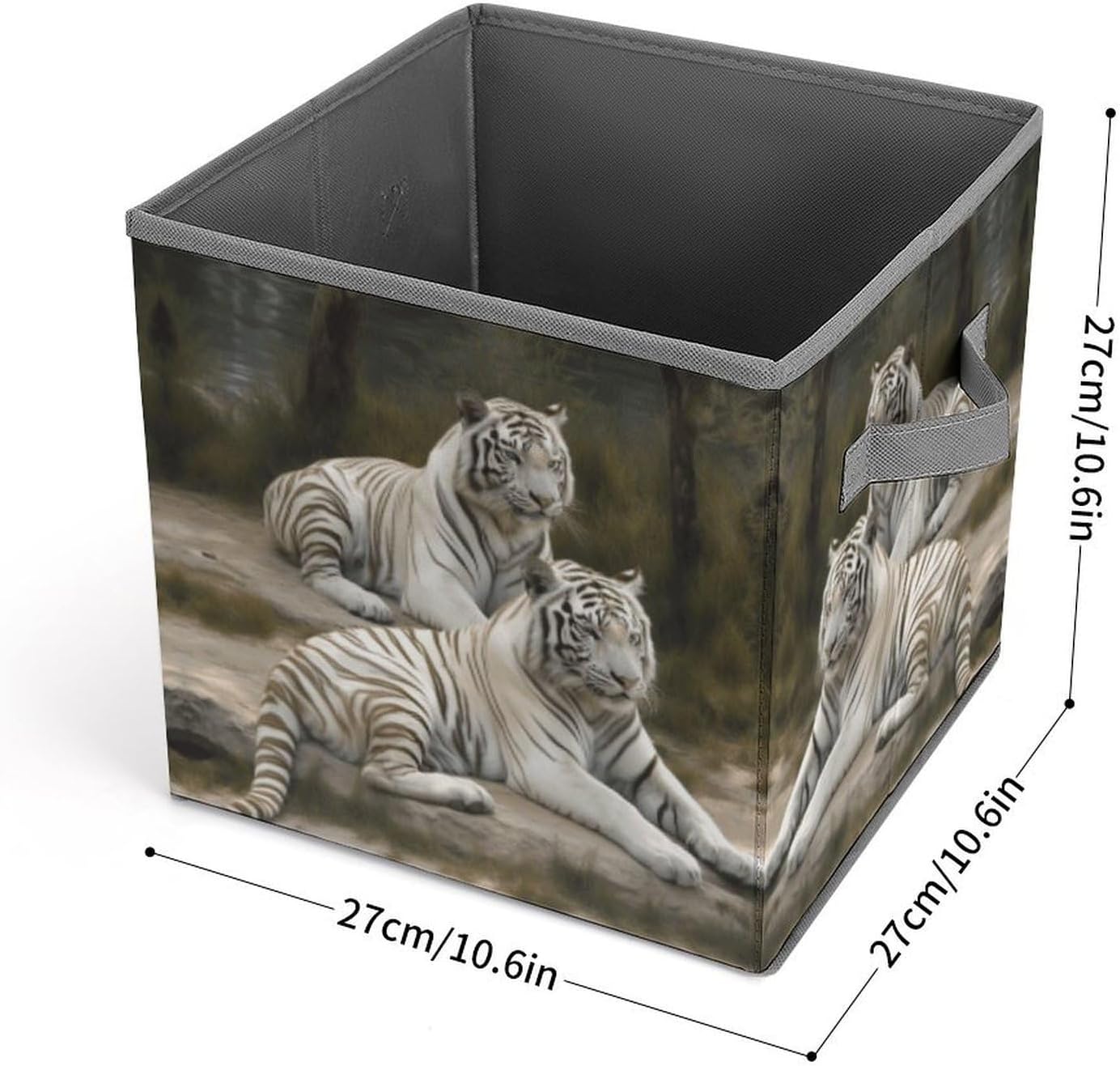 White Tigers Storage Bins with Handles Fashion Large Storage Cubes Sturdy Foldable Storage Boxes Space-Saving Storage Baskets for Home Office Clothes Closet Organizers