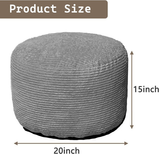 Oslimea Round Ottoman Foot Rest 20 x 15 Foot Stool Ottoman Pouf with Foam Chunk Filling for Living Room, Floor Poufs Foot Rest for Bedroom, Dark Grey Corduroy