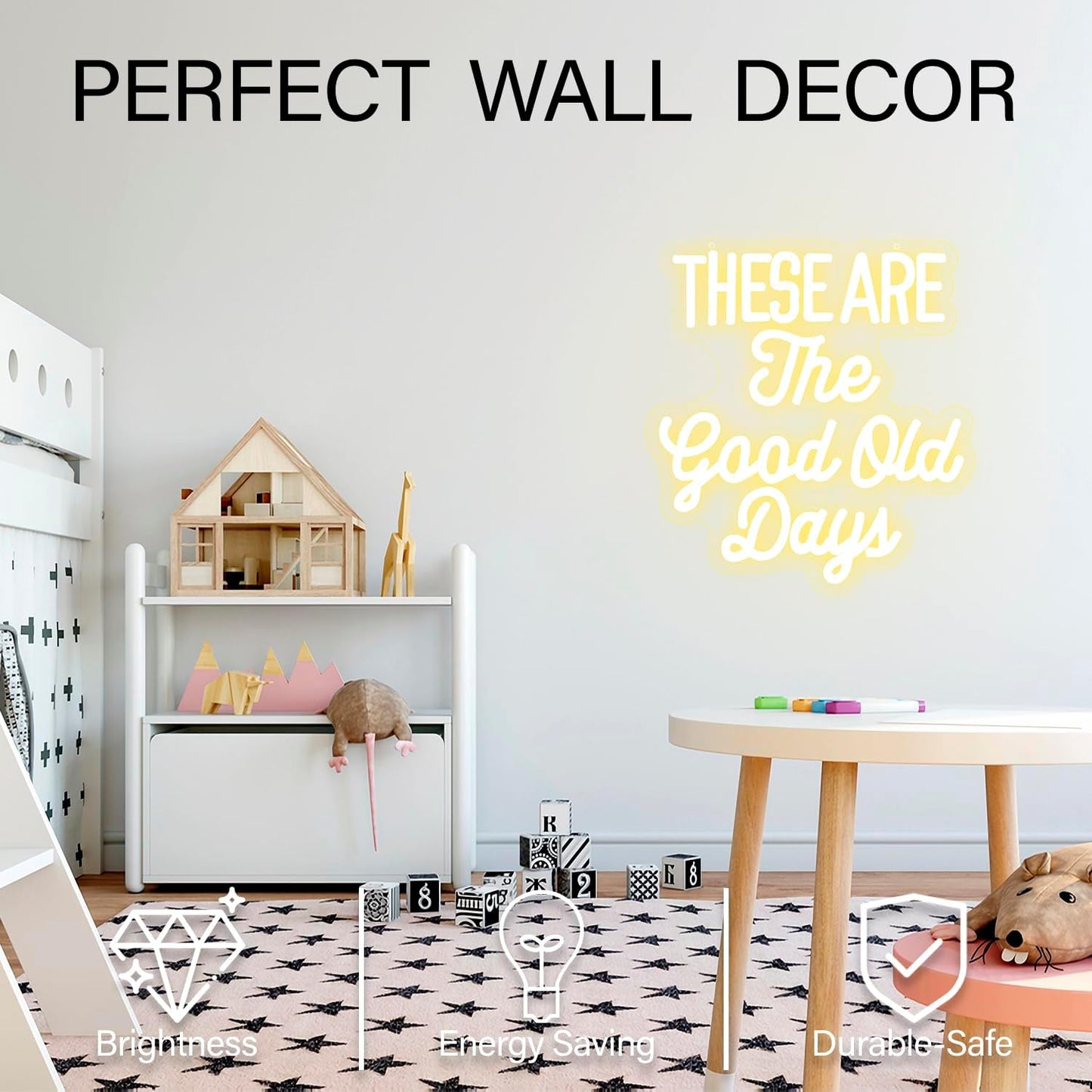 These Are The Good Old Days Neon Sign Dimmable Neon Signs for Wall Decor Inspirational LED Signs USB Light Up Sign for kids Girl Boy Room Wall Decor Nursery Bedroom Playroom Decoration Essentials