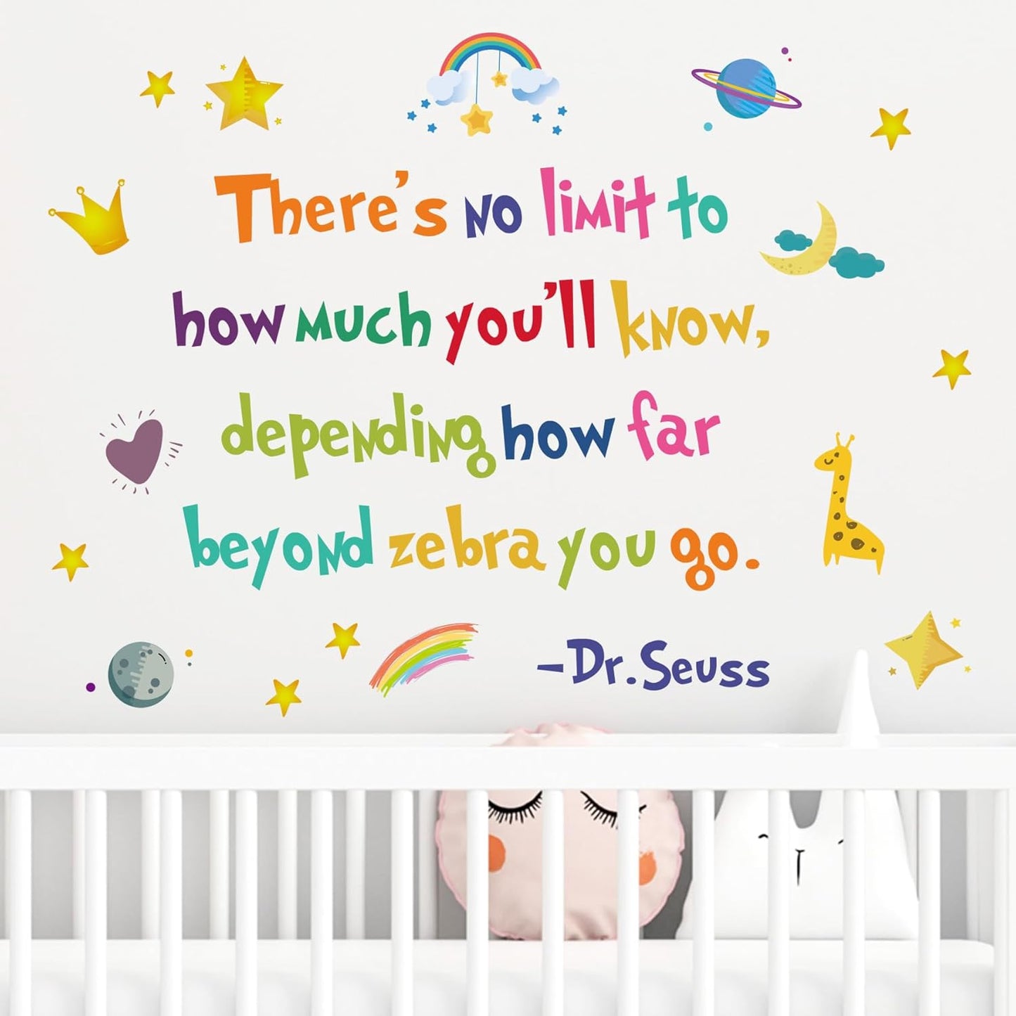 BooDecal 25.6 x 21.3 inches Colorful Dr Seuss No Limit Motivational Education Wall Lettering Stickers Murals Quotes and Sayings Home Art Décor for Door Entrance Living Room