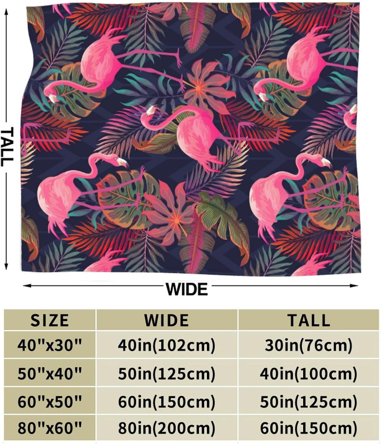 Perinsto Tropical Flamingos Palm Leaves Throw Blanket Ultra Soft Warm All Season Decorative Fleece Blankets for Bed Chair Car Sofa Couch Bedroom 80"X60"