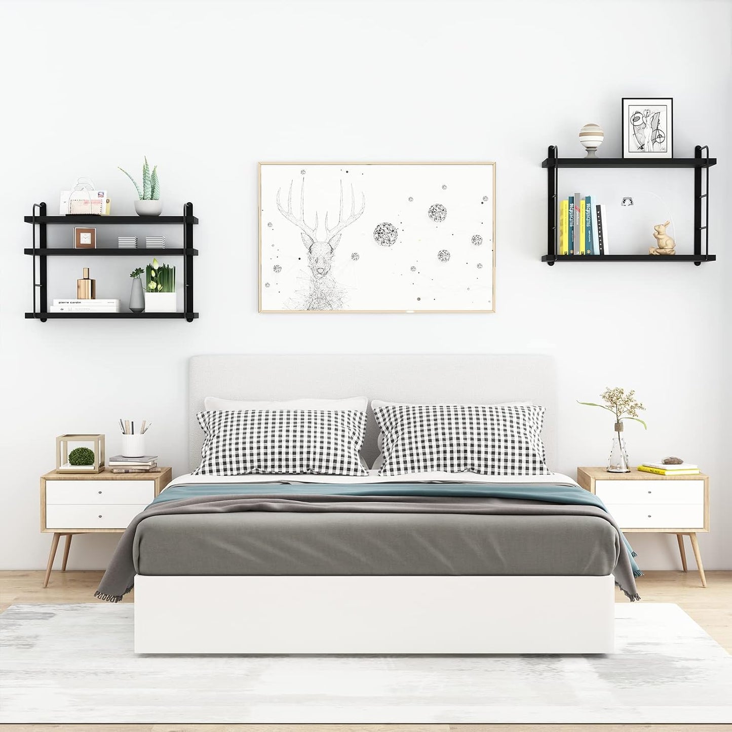 Wall Shelves, Wall Mounted Bookshelves, DIY Floating Shelves for Wall, Wood Hanging Book Shelves for Room, Bedroom, Living Room, Easy Installation (Black, 50W x 17H)