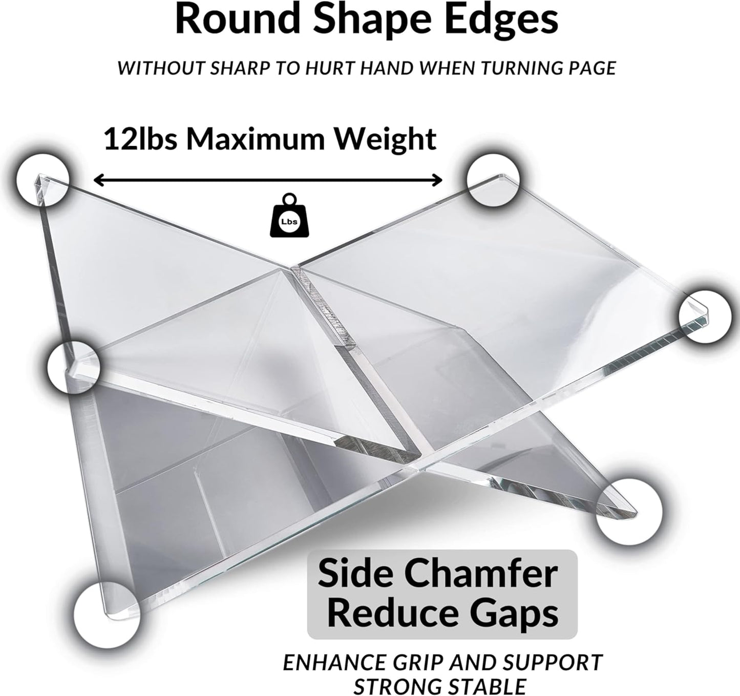 Honygebia Clear Acrylic Book Stands - Cross Frame Acrylic Book Holder, Open Bookstand for Display and Reading, Suitable for Art, Bible, Cookbook, Easel, Magazine, Textbooks 12.5" x 9.5" x 5.5"