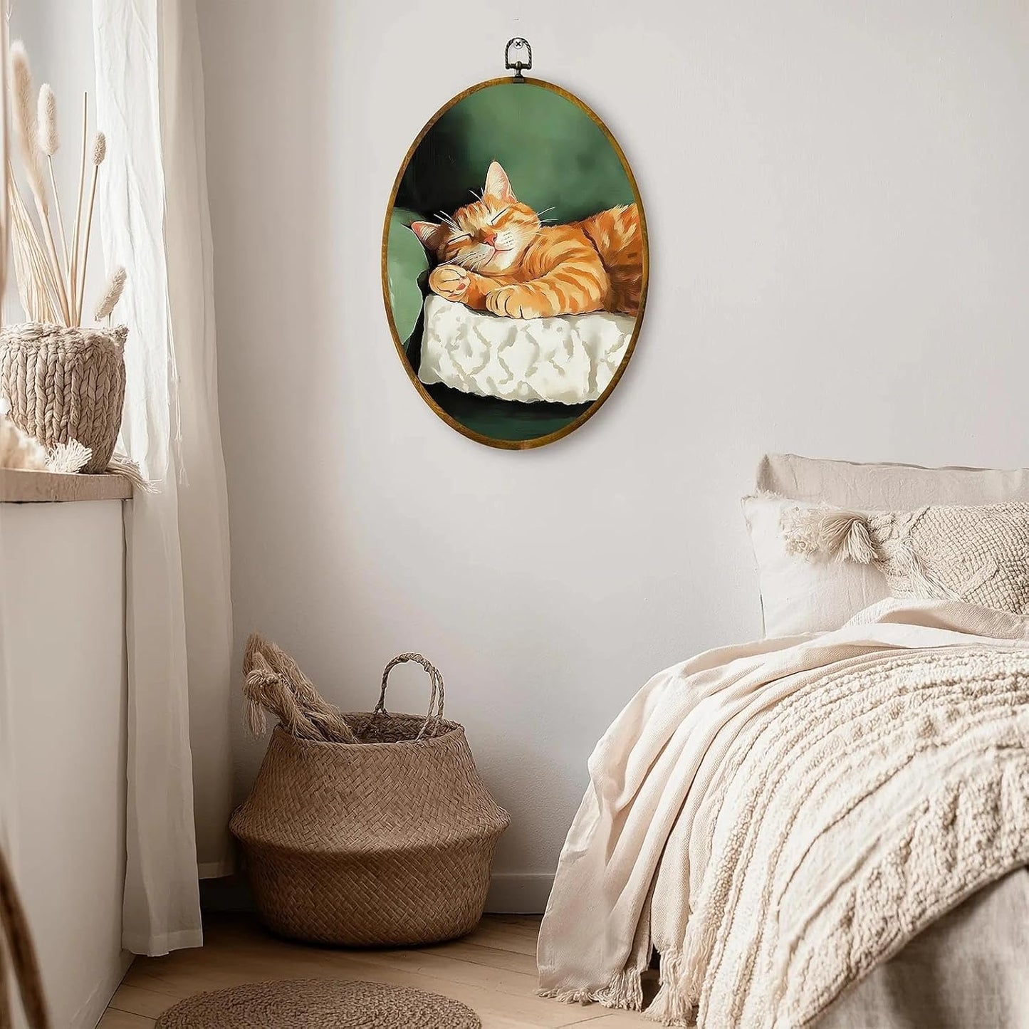 zewepri Sleeping Tabby Wall Art – Vintage-Style Sleeping Cat Canvas Print, 8.6×11.4″ High-Density Canvas with Pre-Installed Hook, Cozy Bedroom & Living Room Decor, Ideal Gift for Art Lovers