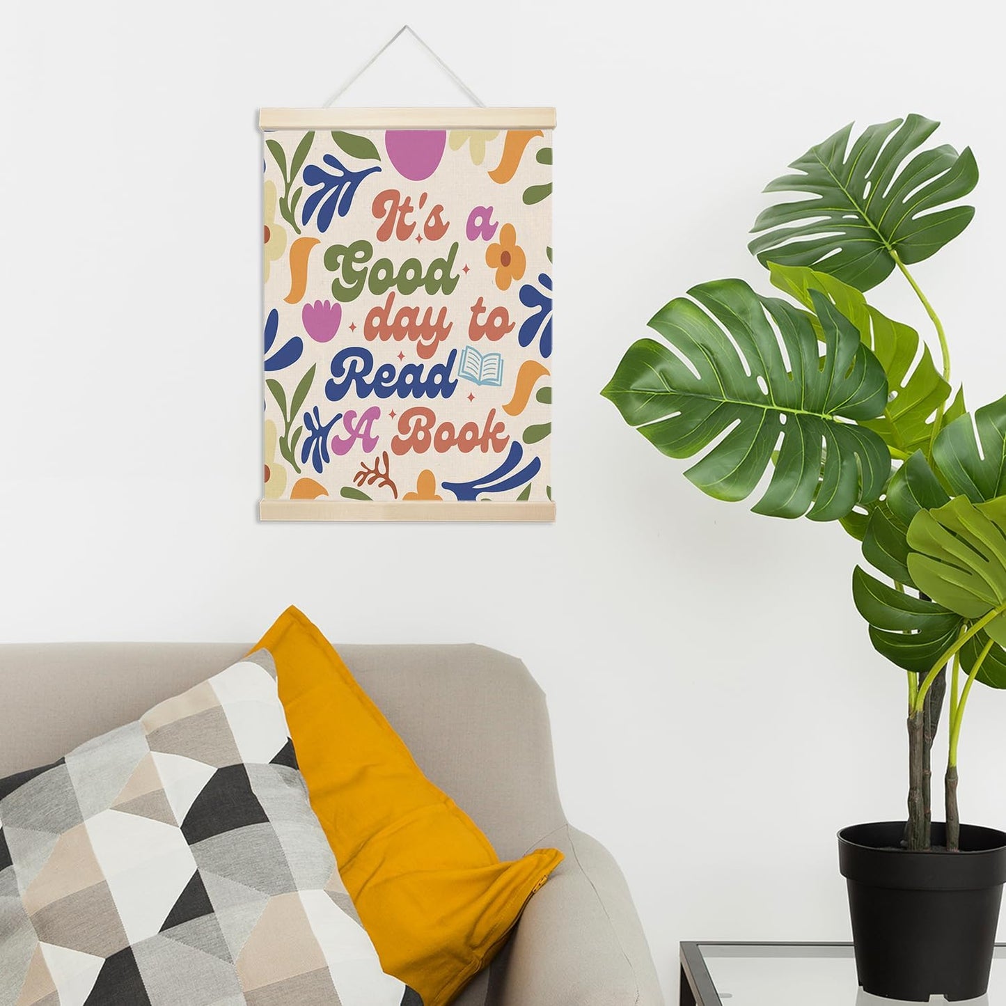 Xmsaitar It's A Good Day to Read A Book Floral Poster Hanger Frame Wall Art, Classroom Prints for Wall Decor, Reading Pictures Wall Hanging Decor for Book Lovers Library Reading Nook Corner 12x16in