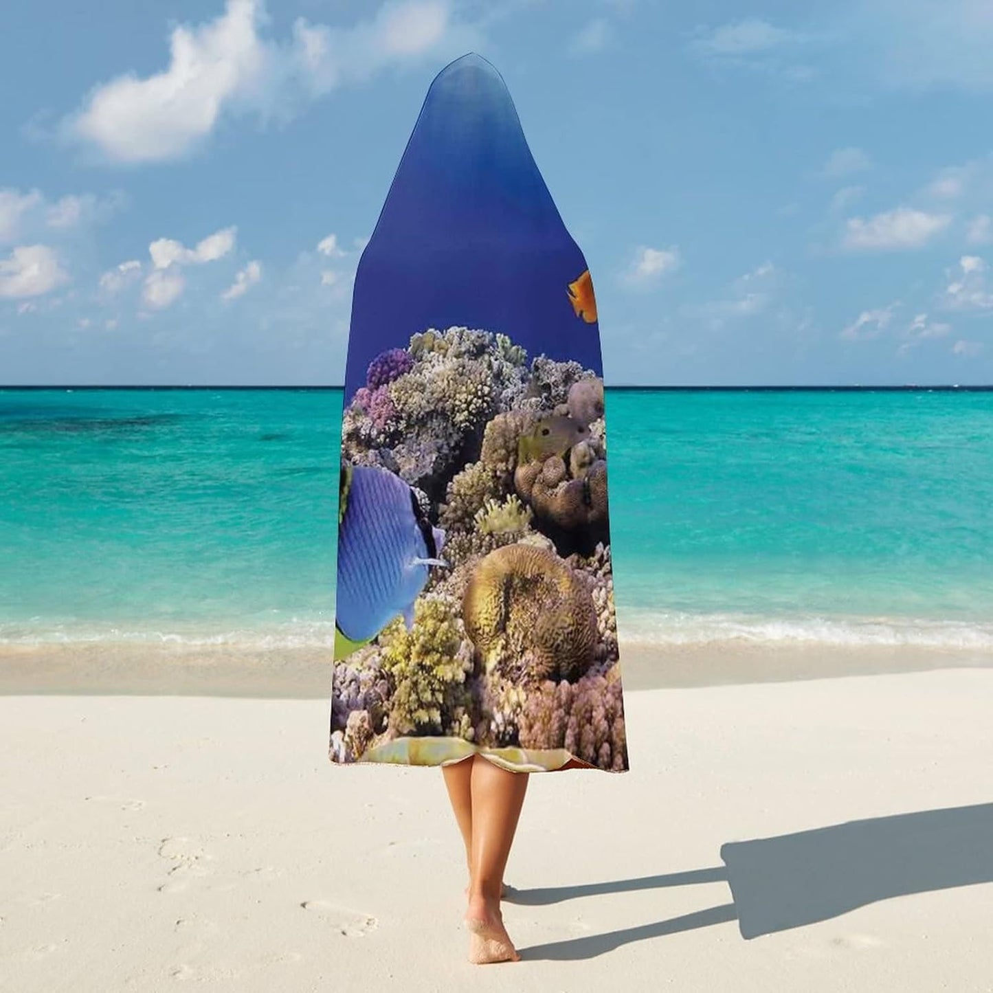 Throw Blankets, Ocean Wearable Hooded Blanket for Adults, Wild Sea Life Colorful Ancient Coral Reefs Exotic, Soft Warm Cozy, 40 x 50inches, Studying Reading Snuggling Napping Office