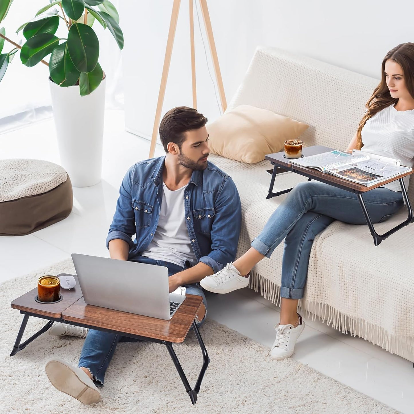 Adjustable Wooden Lap Desks for Bed, Desk with Built-in Cup Holder