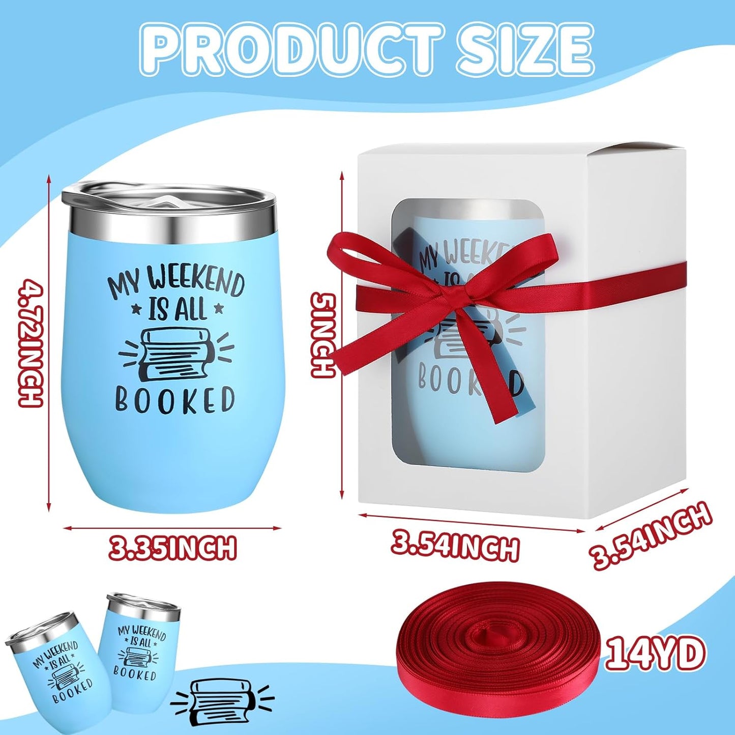 Sieral 12 Pcs Book Club Gift Valentine's Day Gift for Book Lovers Reading Cups Bulk 12 oz Double Wall Vacuum Insulated Literature Bookish Librarian Tumbler Mugs with Lid Translucent Box Red Ribbon