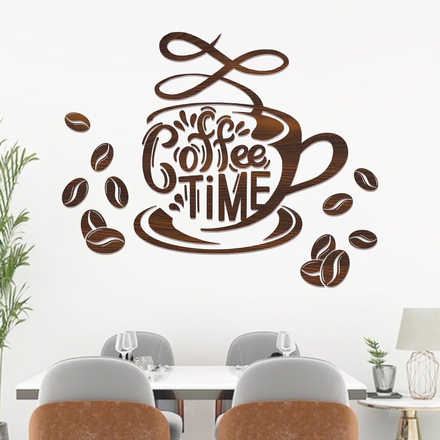 Yovkky Coffee Time Wall Decals Stickers, Coffee Beans Tea Cup Home Kitchen Bar Decor, Cafe Shop Pub Restaurant Office Decorations Art