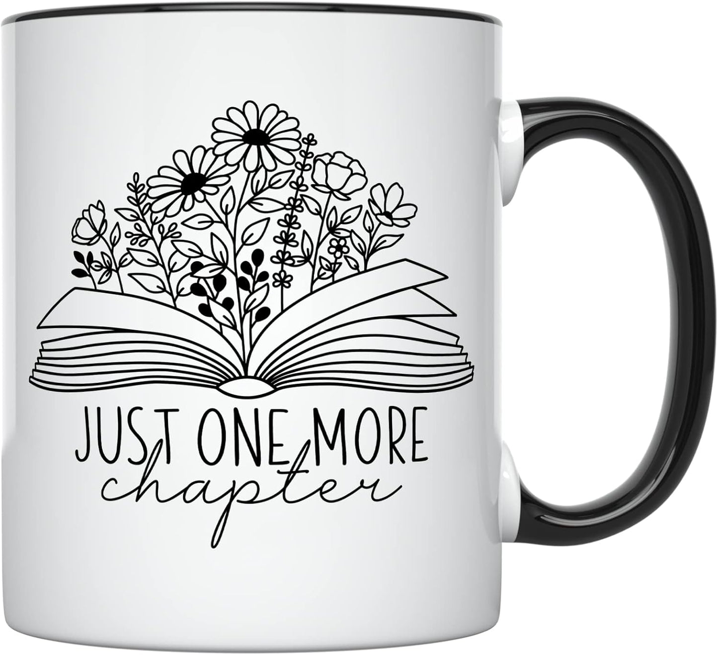 YouNique Designs Just One More Chapter Mug, 11 Oz, Book Lovers Mug, Librarian Gift for Readers, Book Club Gift (Black Handle)
