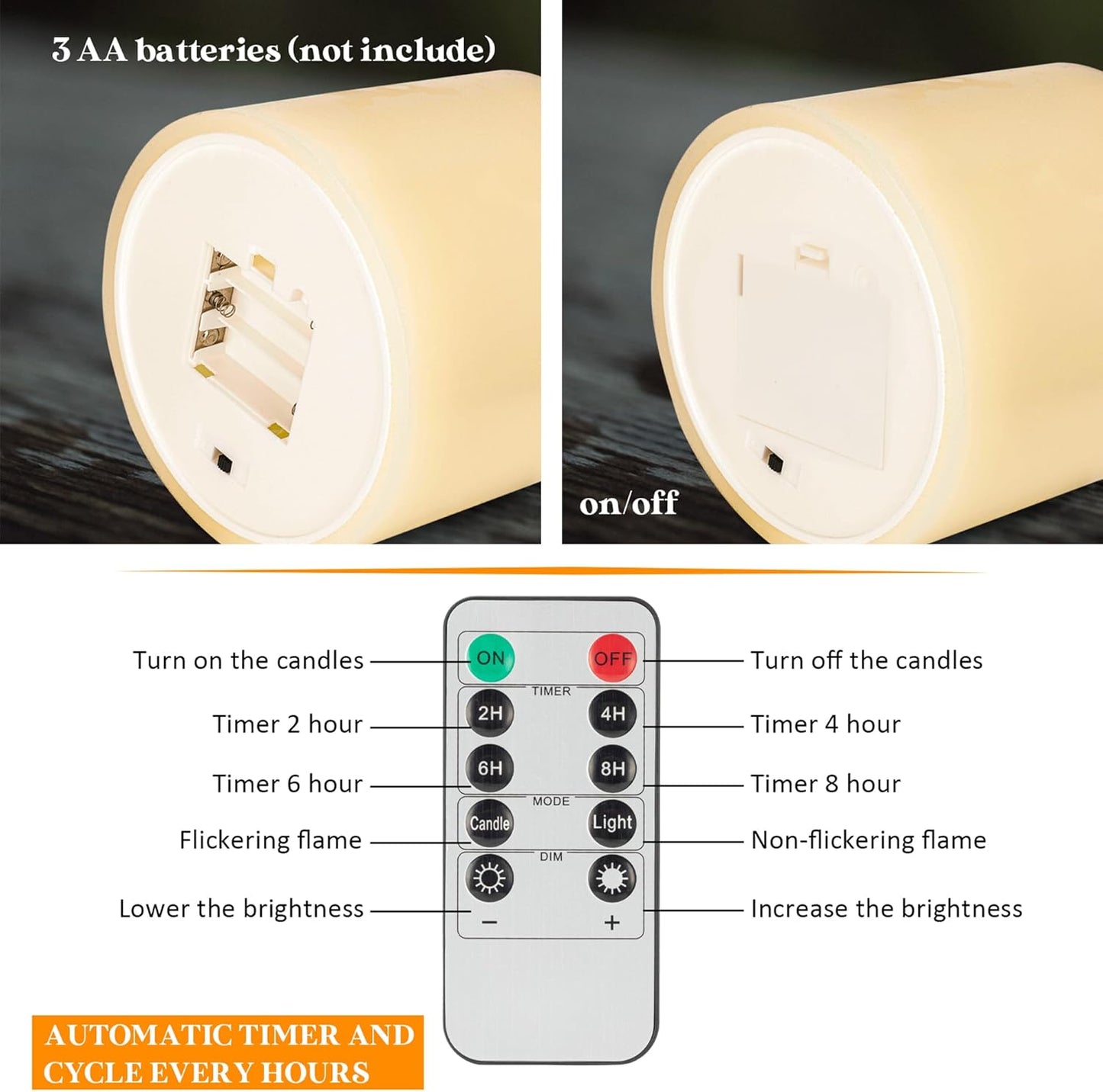 Extra Large Flameless Candles with 3 Wicks, 6"x6" Real Wax Battery Operated Candles with Remote and Timer, Flickering LED Candles Fake Candle for Home, Wedding, Party, Ivory