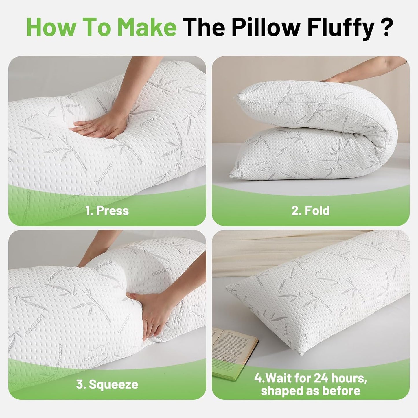 Full Body Pillow with Removable Pillowcase for Adults,（Memory Foam Filling）（Long Pillow for Side Sleepers） （Fluffy and Firm）（Adjustable Filling）（20×54 Inch，White）
