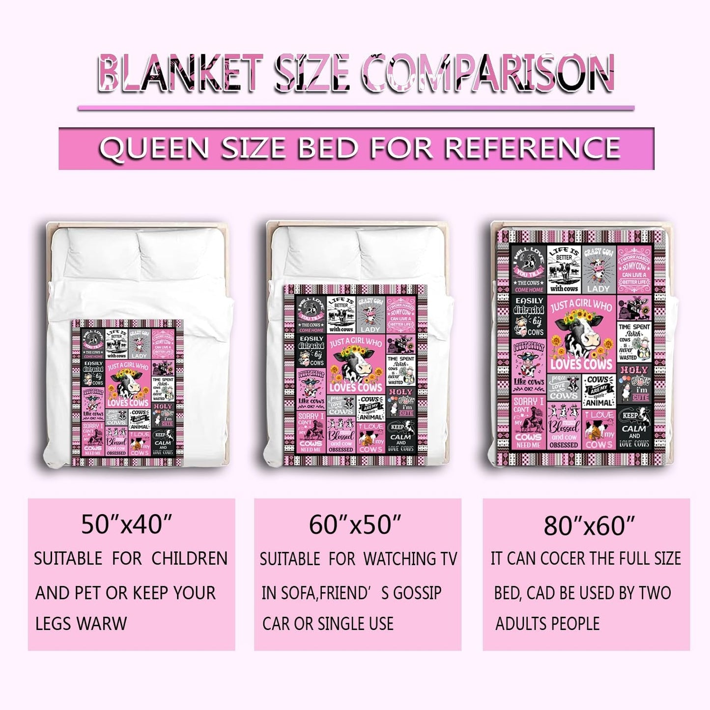 Cow Blanket, Soft Flannel Cow Throw Blanket, Cows Gifts for Cows Lovers, Sofa Couch Bed Decor, 50"X40"